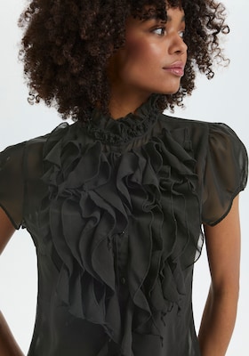 kurzärmelige Chiffonbluse in Schwarz