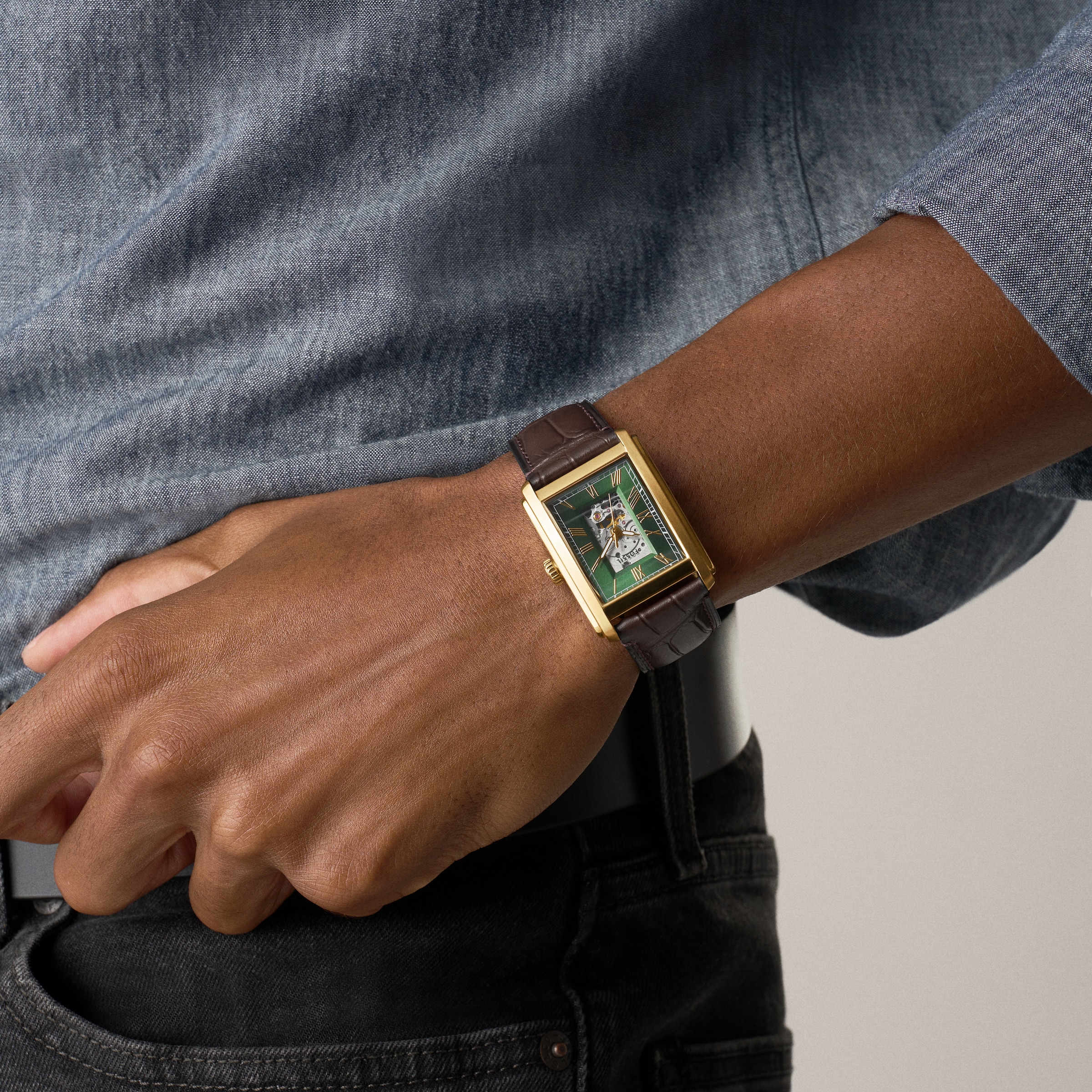 Fossil Automatikuhr »Carraway« Armbanduhr, Herrenuhr, Mechanische Uhr, Lederarmband, analog
