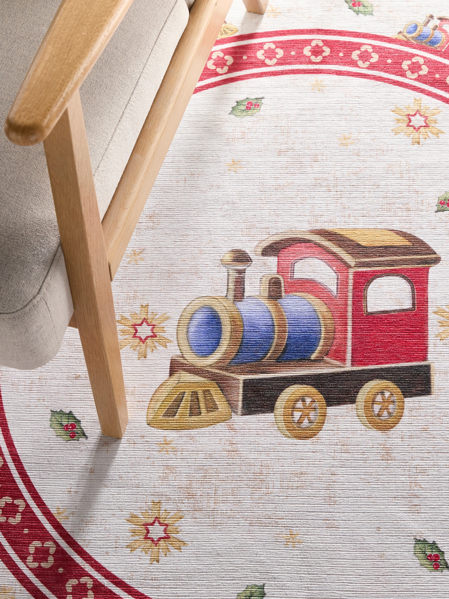 Villeroy & Boch Teppich »Toy's Delight Limited Edition Christmas Train«, rund, 3 mm Höhe, Limited Edition, Weihnachten, Wohnzimmer, Baumrock, Waschbar, Rund