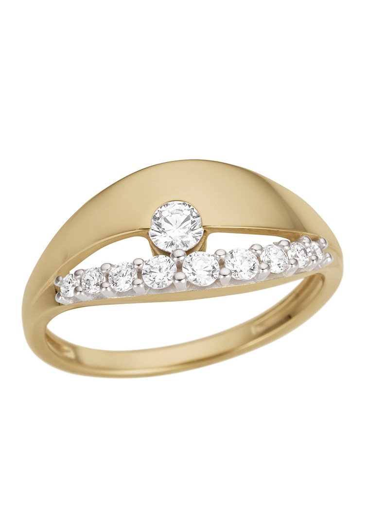 Firetti Goldring »Ringkopf geteilt, teilweise offen«, mit Zirkonia (synth.)