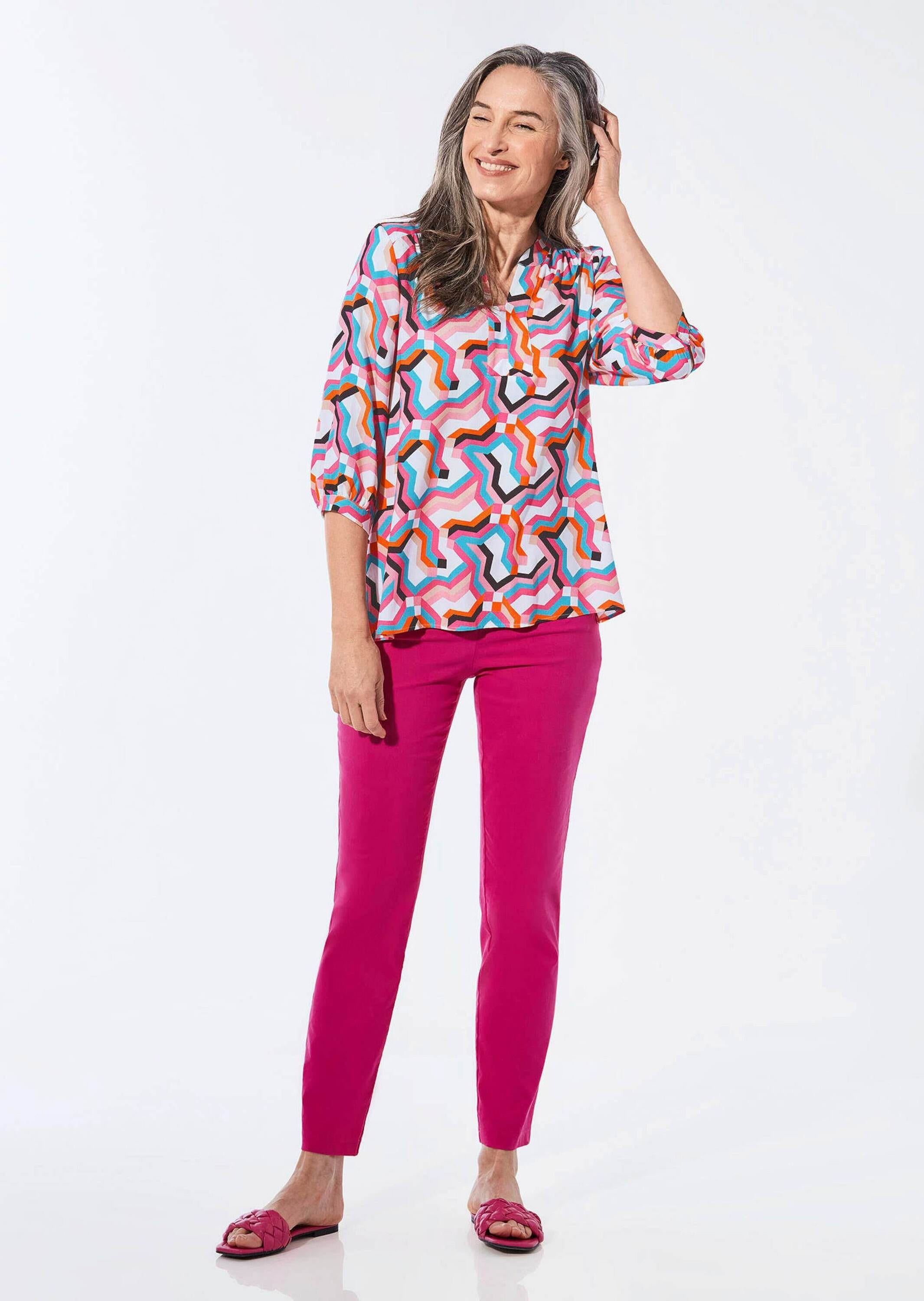 GOLDNER Tunika »Kurzgröße Mit Allover-Print in Tunikaform, 3/4-Ärmeln«