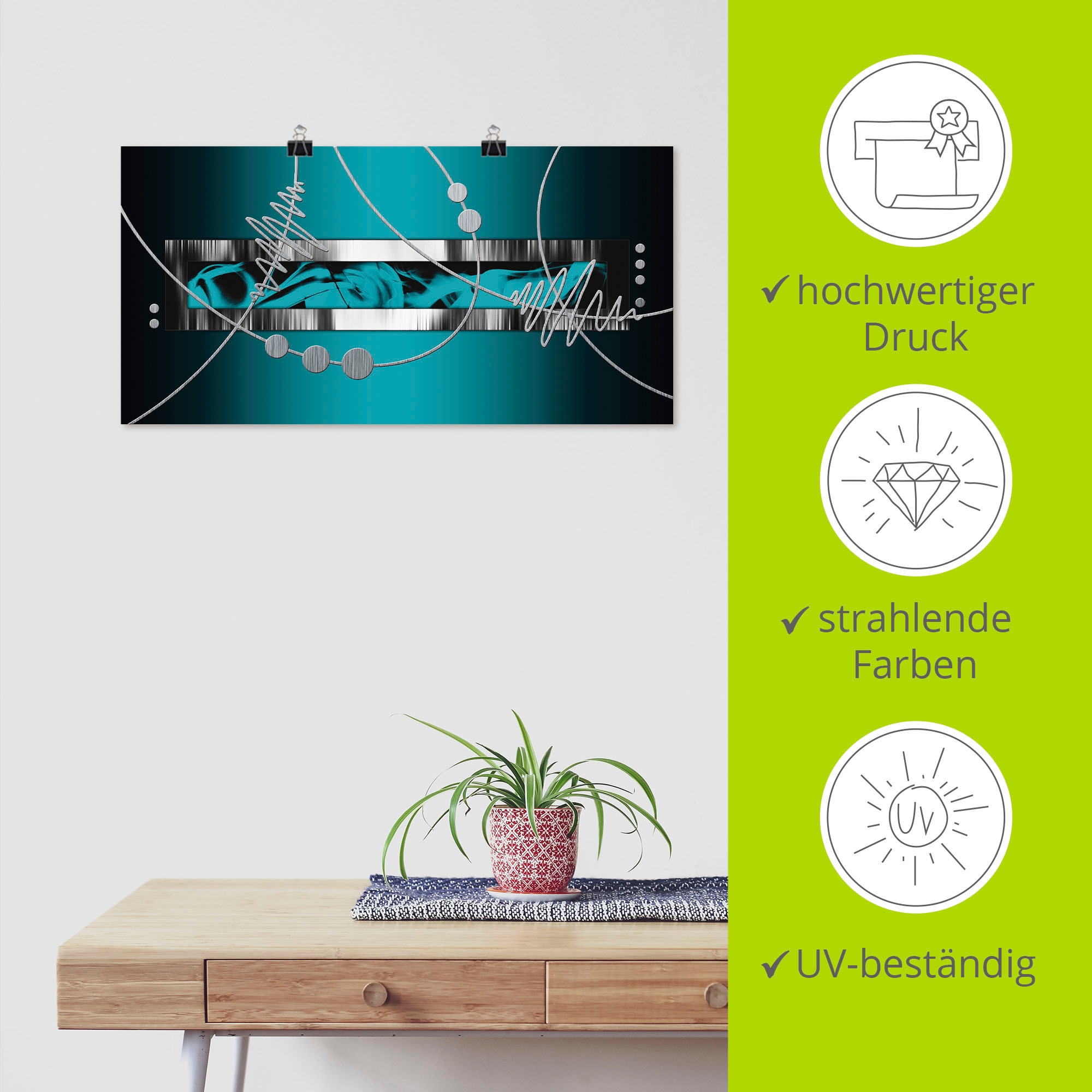 Artland Wandbild »Silber abstrakt auf petrol« Gegenstandslos 1 Stk. tlg. als Alubild, Leinwandbild, Poster in verschied. Größen