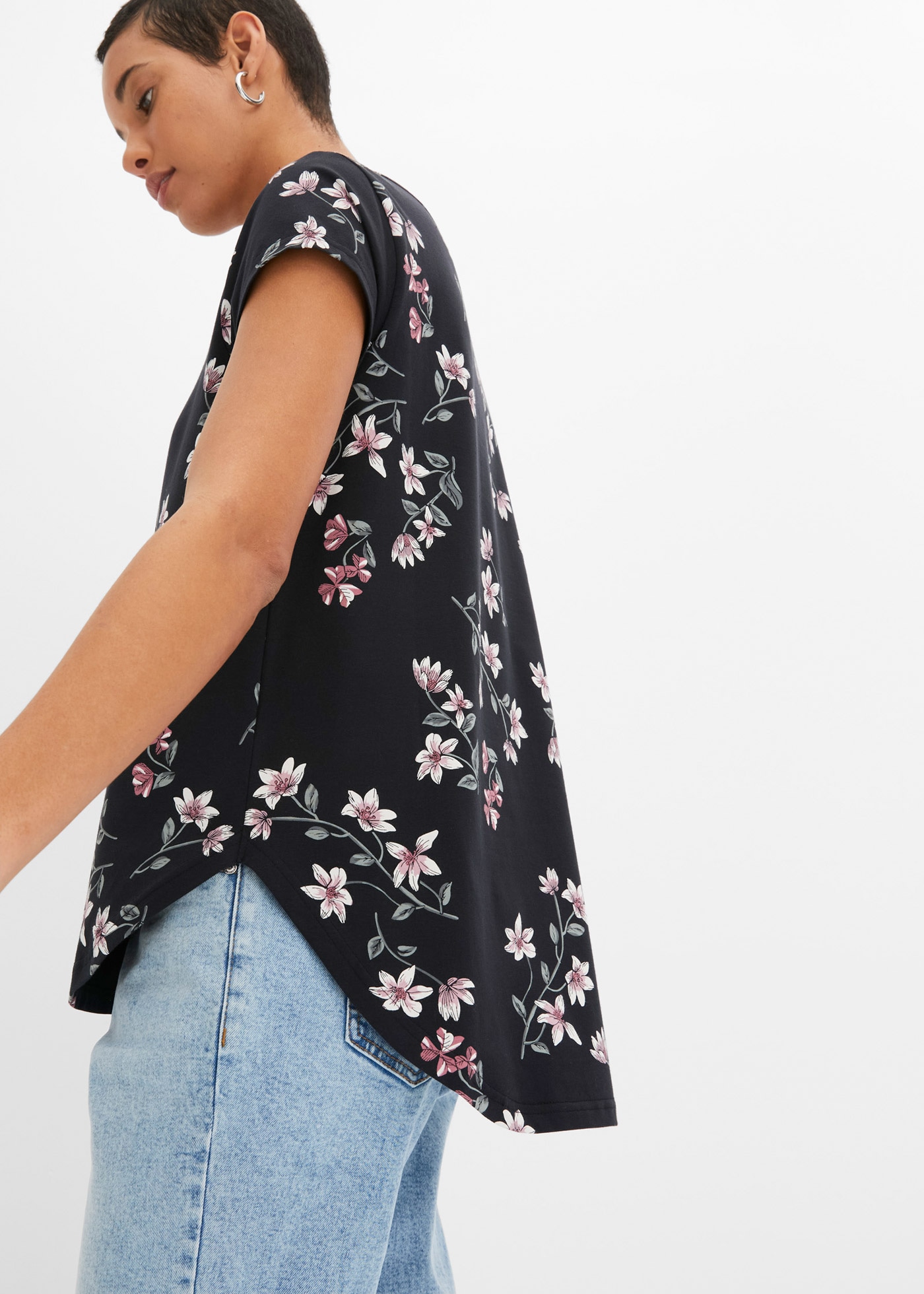 bonprix T-Shirt geblümt mit kurzem Reißverschluss