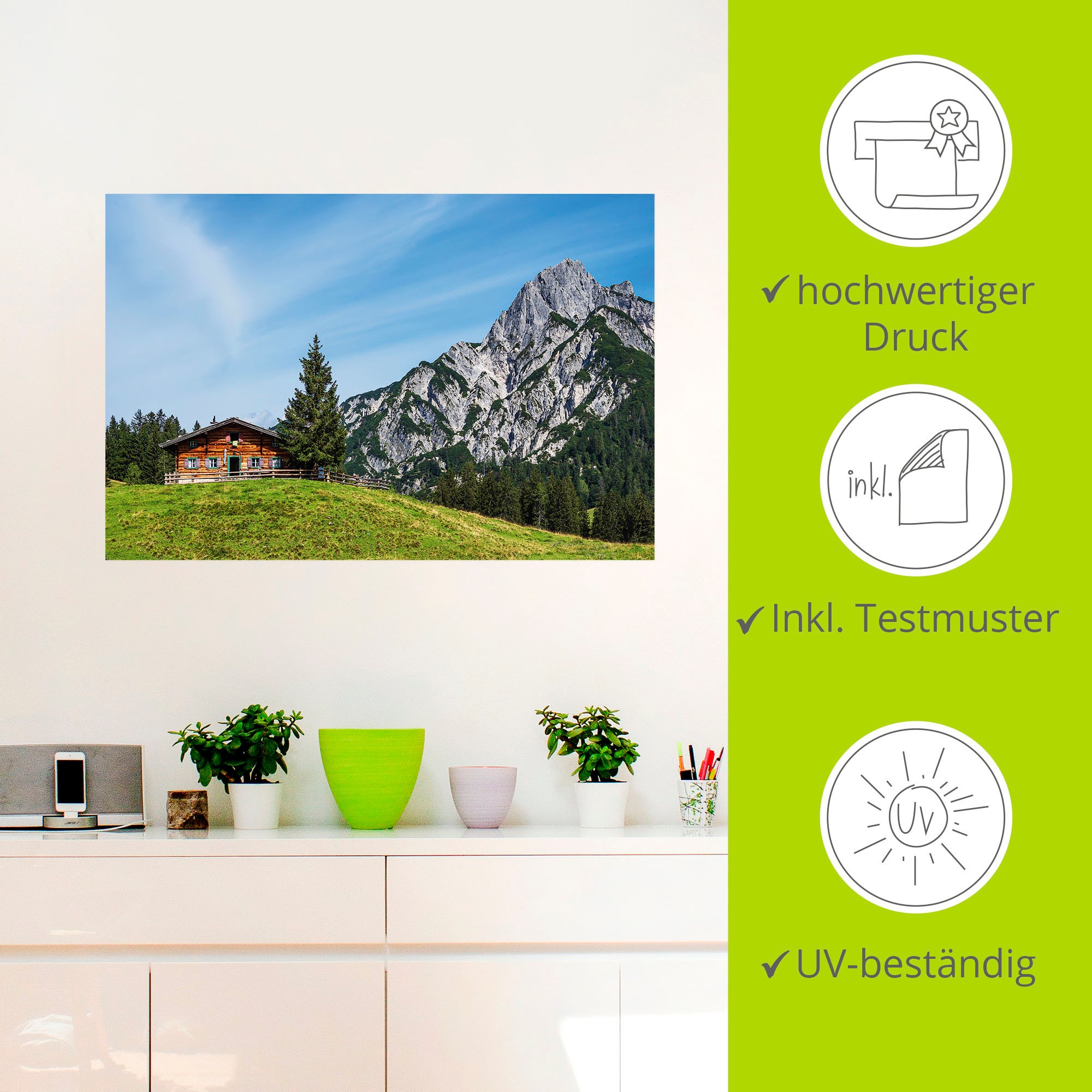 Artland Wandbild »Blick auf die Litzlalm in Österreich«, Berge & Alpenbilder, (1 St.), als Alubild, Leinwandbild, Wandaufkleber oder Poster in versch. Größen