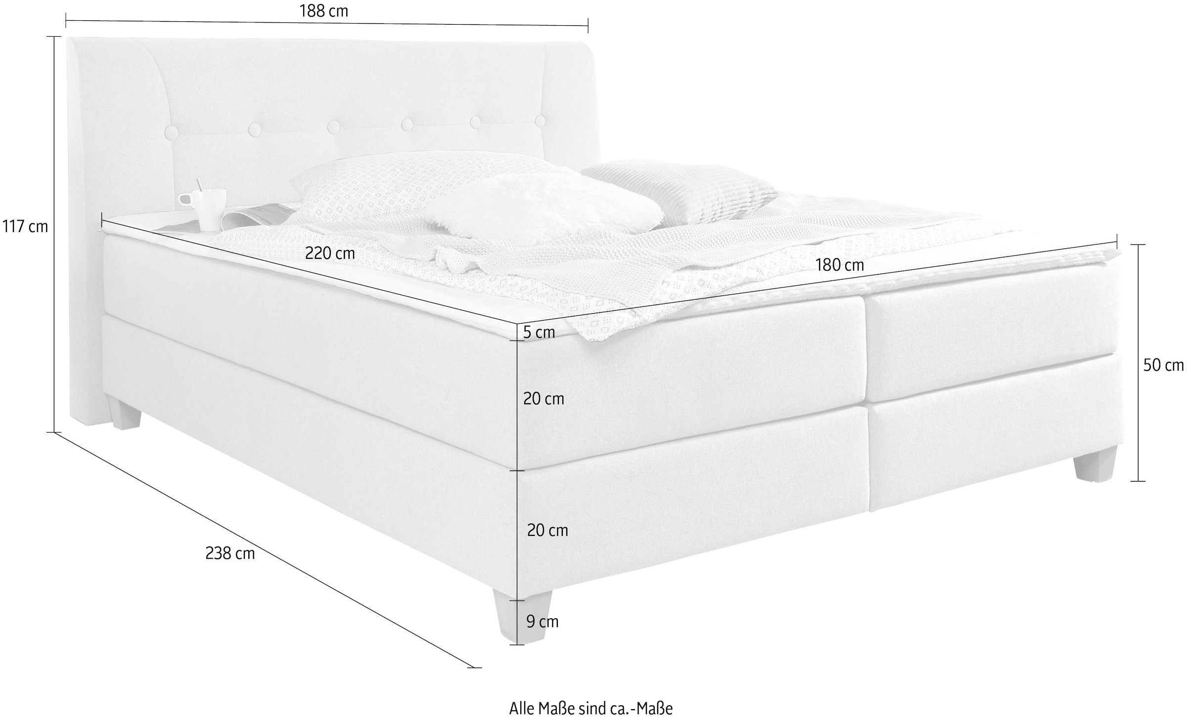 Home affaire Boxspringbett »Calloway«, inkl. Topper, XXL-Ausführung, in 4 Farben, 5 Breiten, 3 Matratzenarten