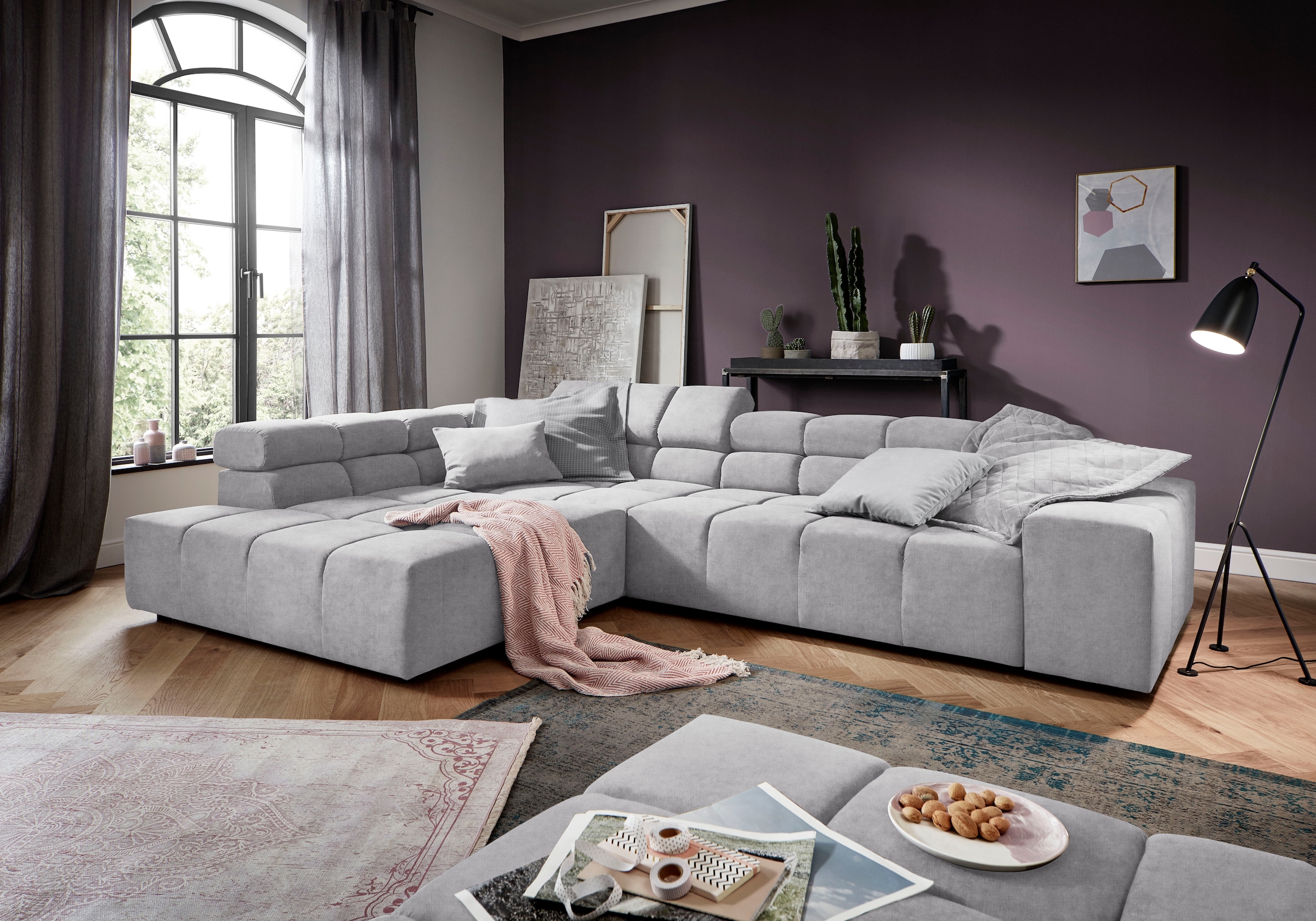 INOSIGN Ecksofa »Ancona incl. Kopfteilverstellung, Breite 319cm, L-Form«, wahlweise motorische Sitztiefenverstellung, auch in Cord + Easy Care