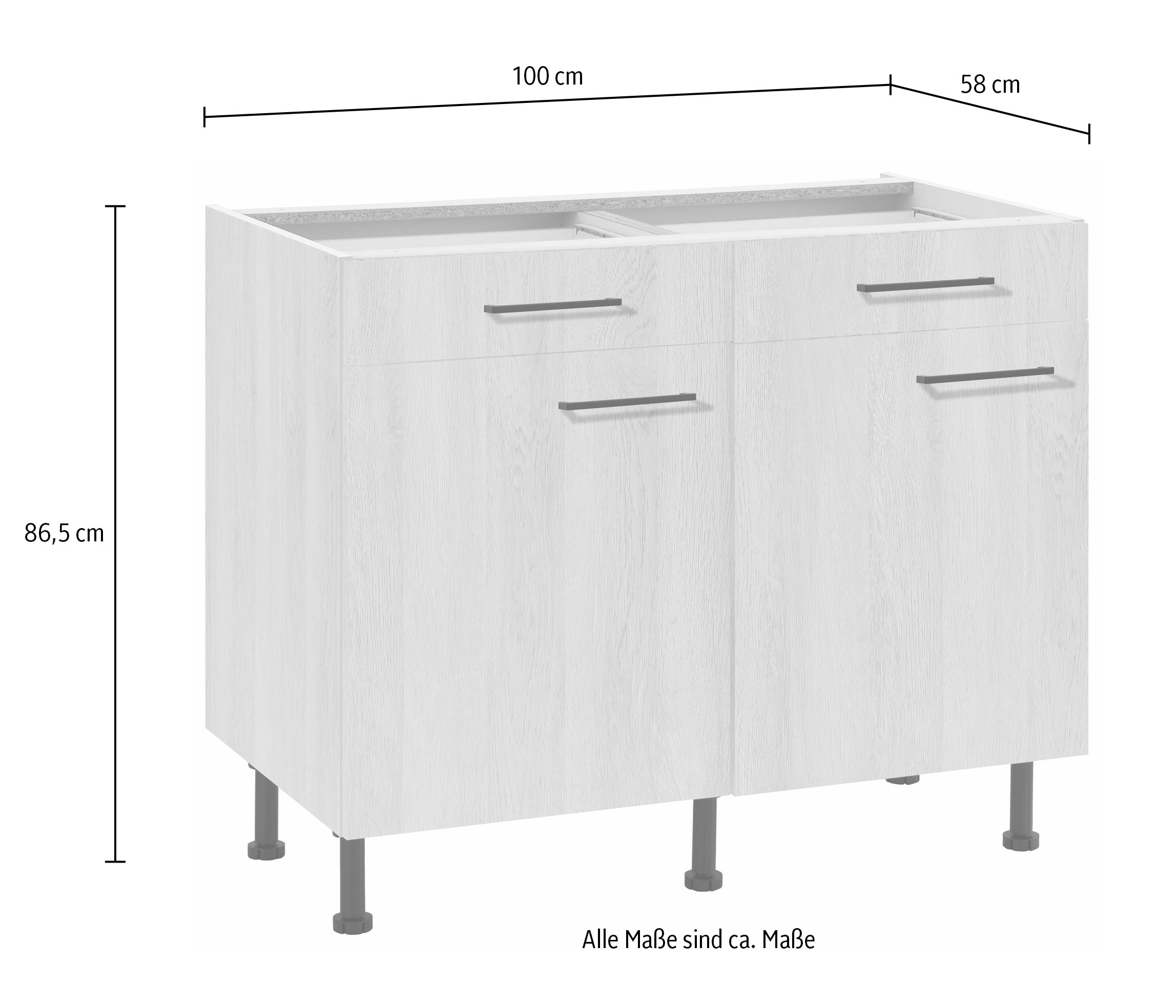 wiho Küchen Unterschrank »Nisos«, 100 cm breit, Soft-Close in Schubladen, verstellbare Füße, ohne Platte