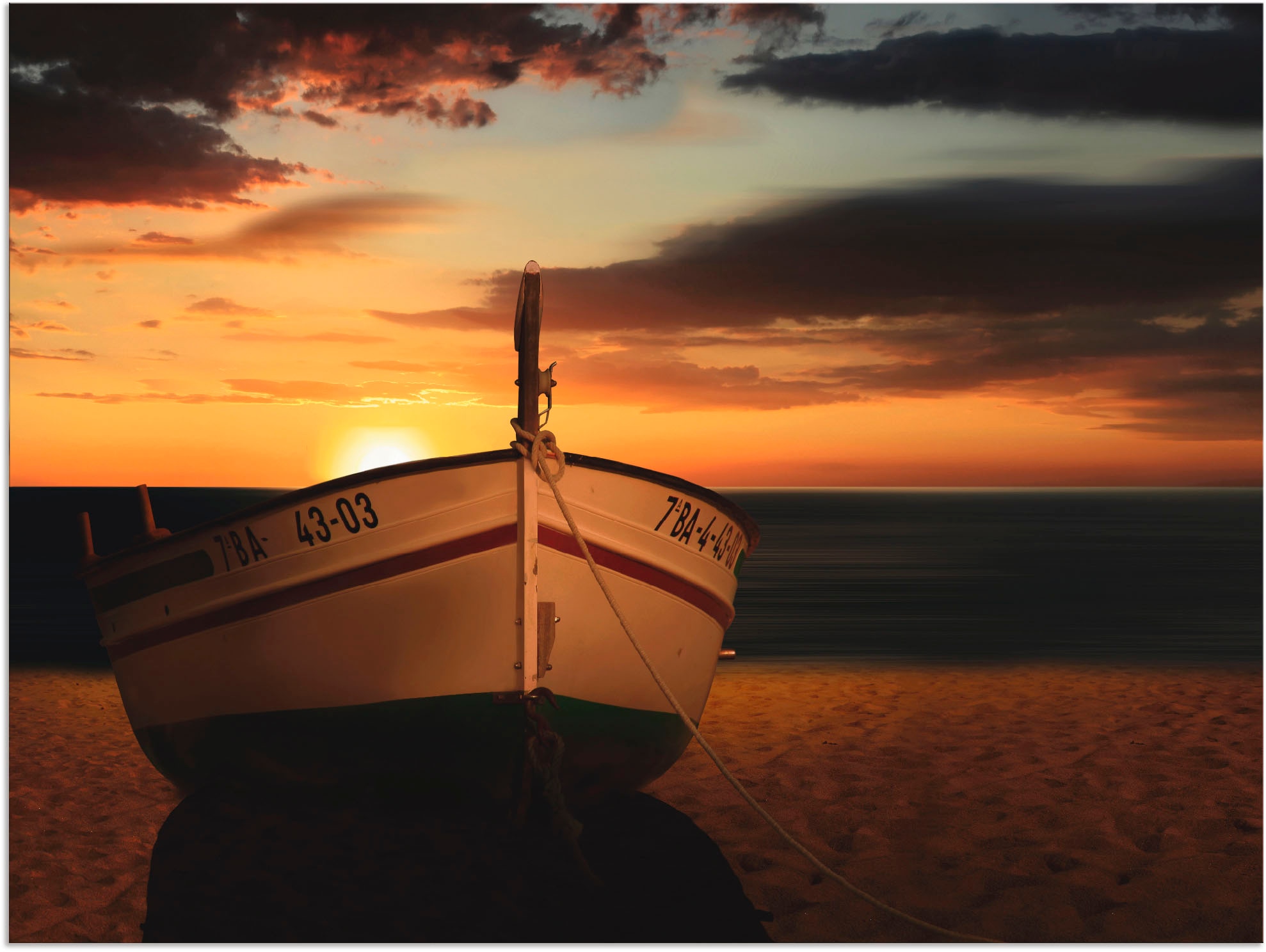 Artland Wandbild »Das Boot im Sonnenuntergang«, Küste, (1 St.), als Alubild,  Leinwandbild, Wandaufkleber oder Poster in versch. Größen bei OTTO