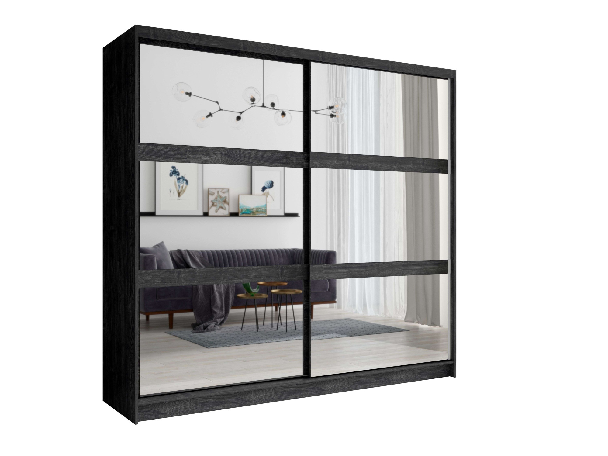 Home affaire Kleiderschrank »PRESSAC mit viel Stauraum, 10 Fächer, 2 Kleiderstangen, Breite 230cm« Garderobe mit 2 Schiebetüren und Spiegel, Maße B/T/H: 230/62/215 cm