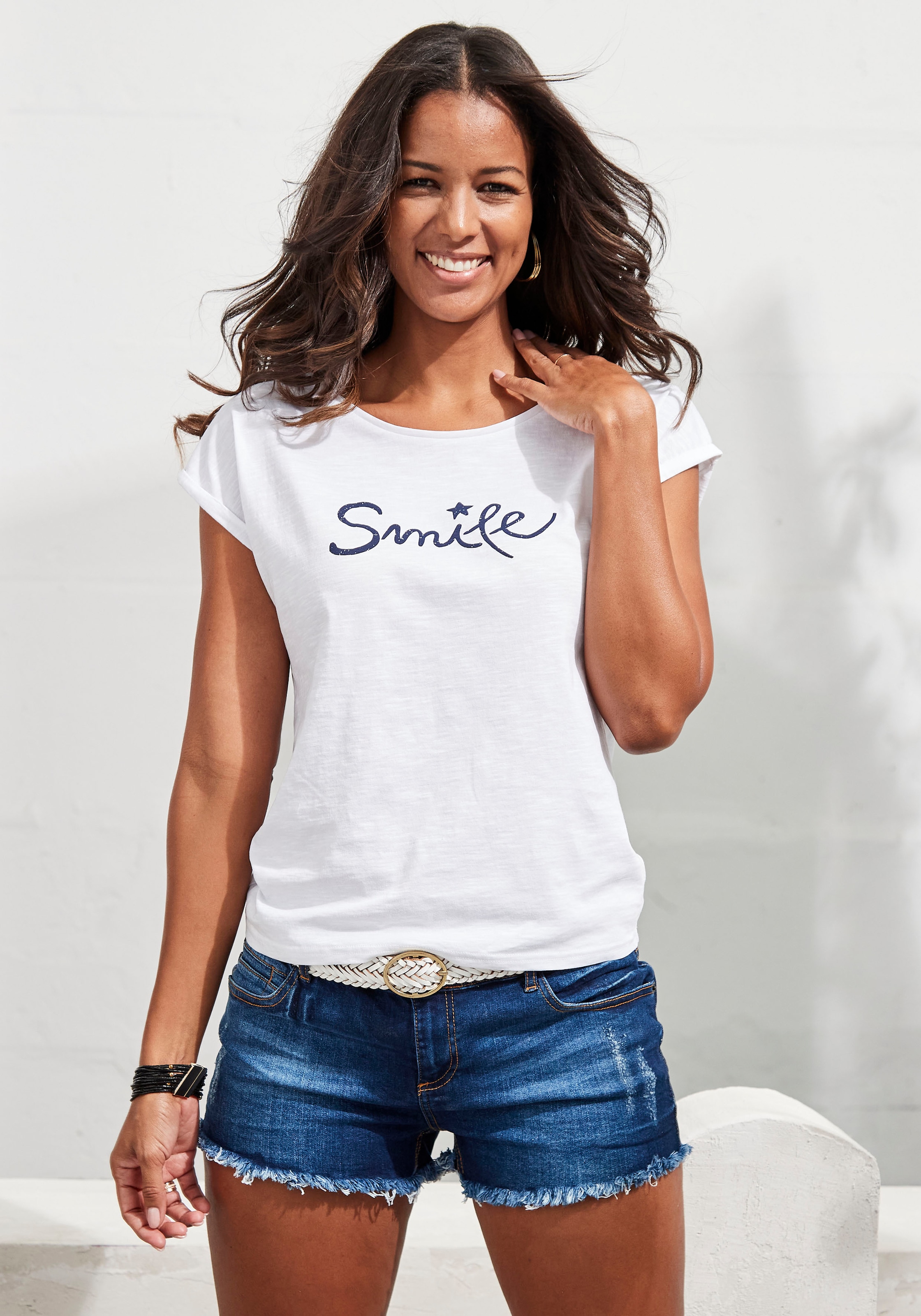 T-Shirt, mit modischem Frontdruck "Smile"