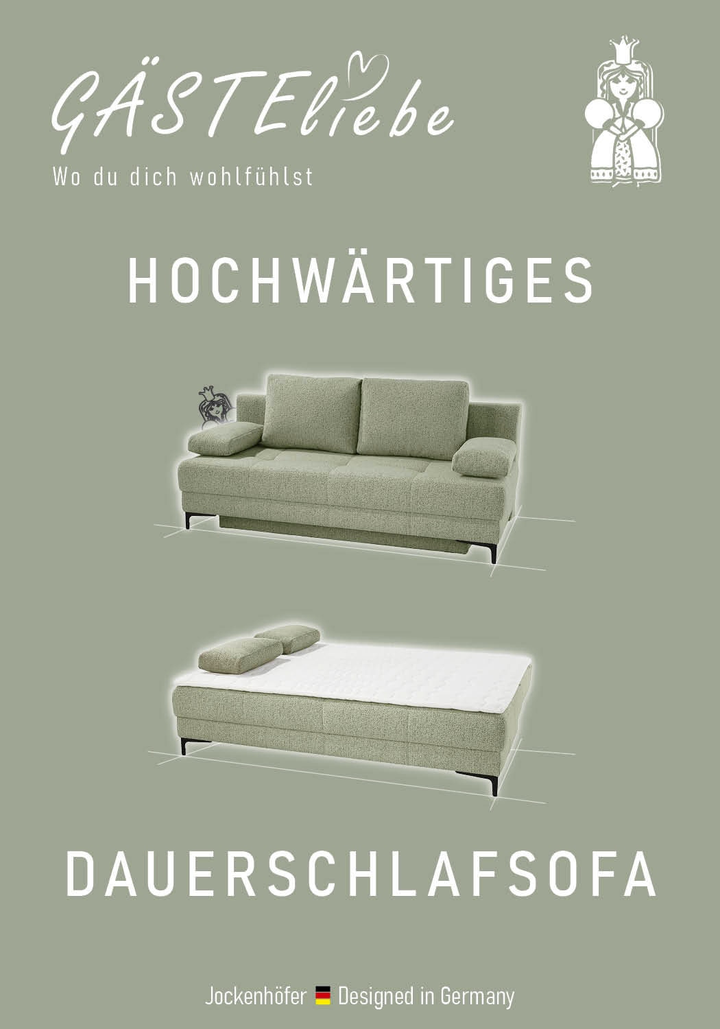 Jockenhöfer Gruppe Schlafsofa »Felix, B: 205 cm, Liegefl. 155x201 cm, Dauerschlafsofa, inkl. Topper« inklusive Schlaffunktion und Bettkasten, Federkernpolsterung