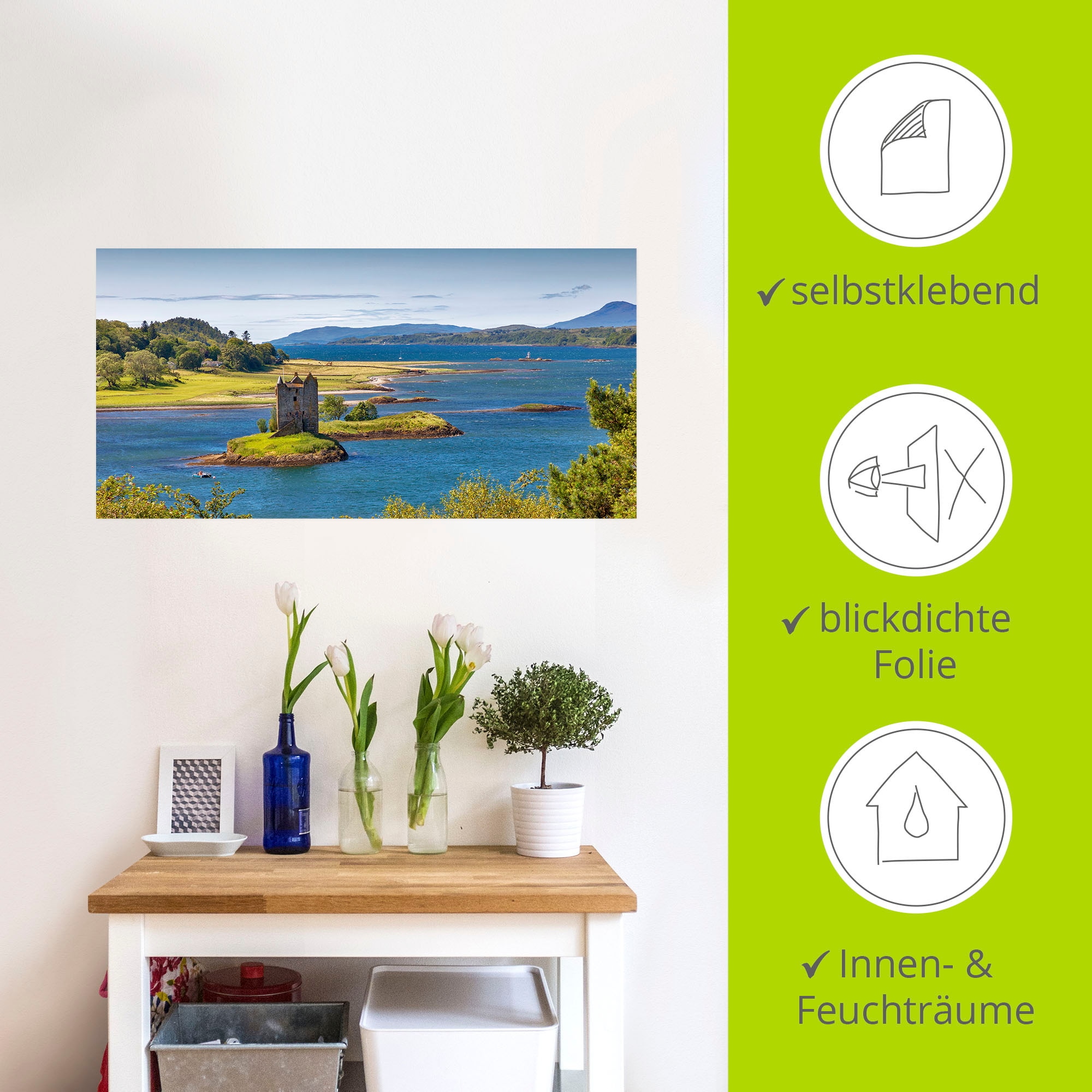 Artland Wandfolie »Castle Stalker am Loch Linnhe«, Gebäude, (1 St.), selbstklebend