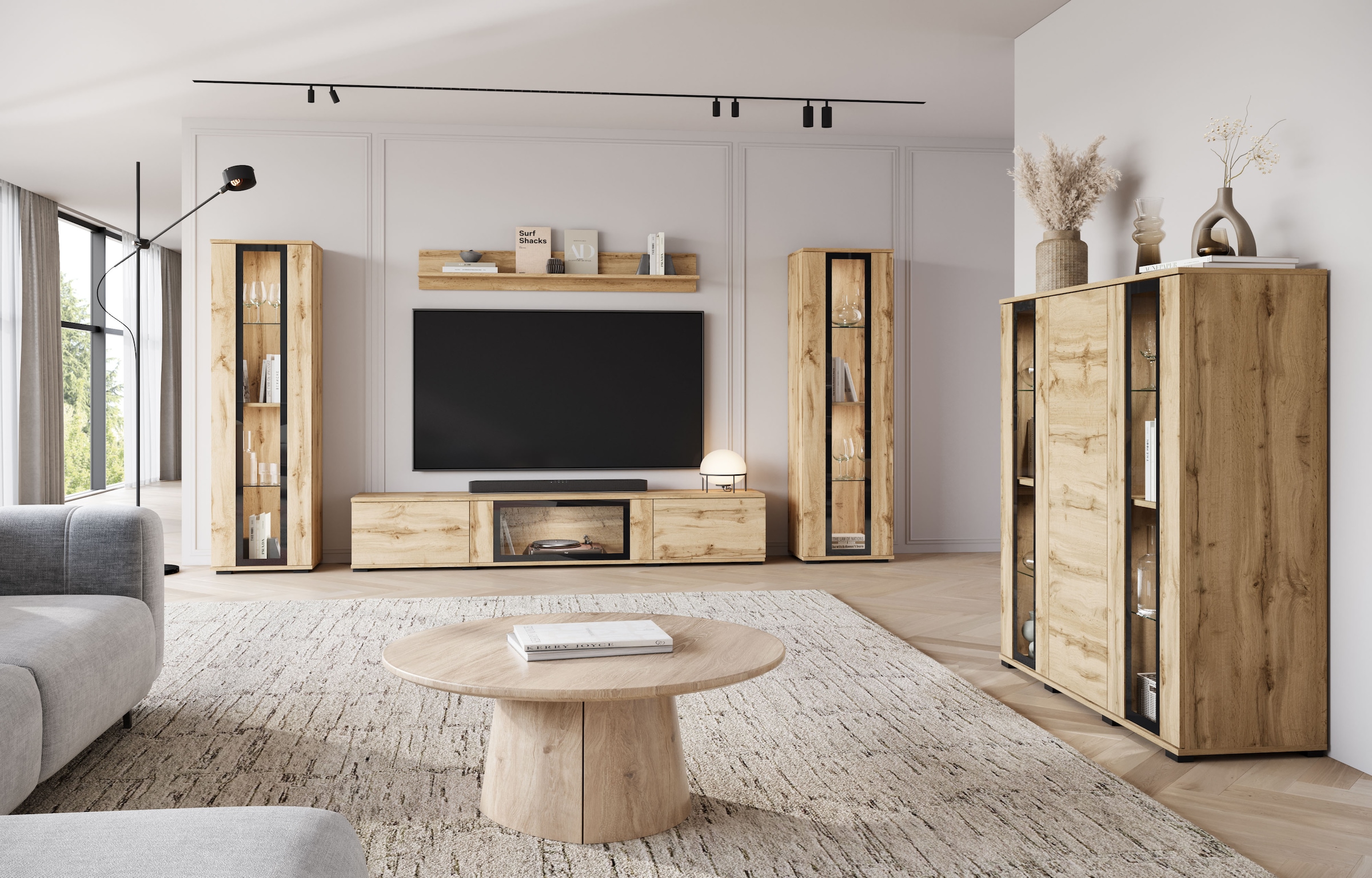 INOSIGN Highboard »Caro, modernes Design mit Glaseinsätzen, Breite 120 cm«, (1 St.), grifflose Fronten mit Push-to-Open, höhenverstellbare Einlegeböden