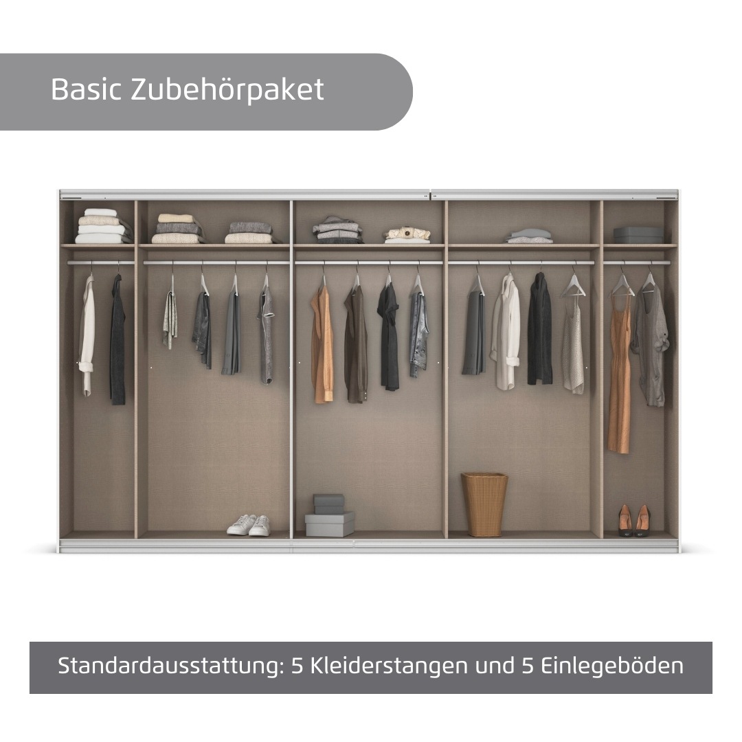 rauch Kleiderschrank »Schwebetürenschrank OTTO´s Choice Garderobe Schrank TOP ANGEBOT Avola«, (in 3 verschiedenen Ausstattungen BASIC/CLASSIC/PREMIUM inkl. Spiegel), mit eleganten Zierleisten in Chrom, Schwarz oder Weiß MADE IN GERMANY