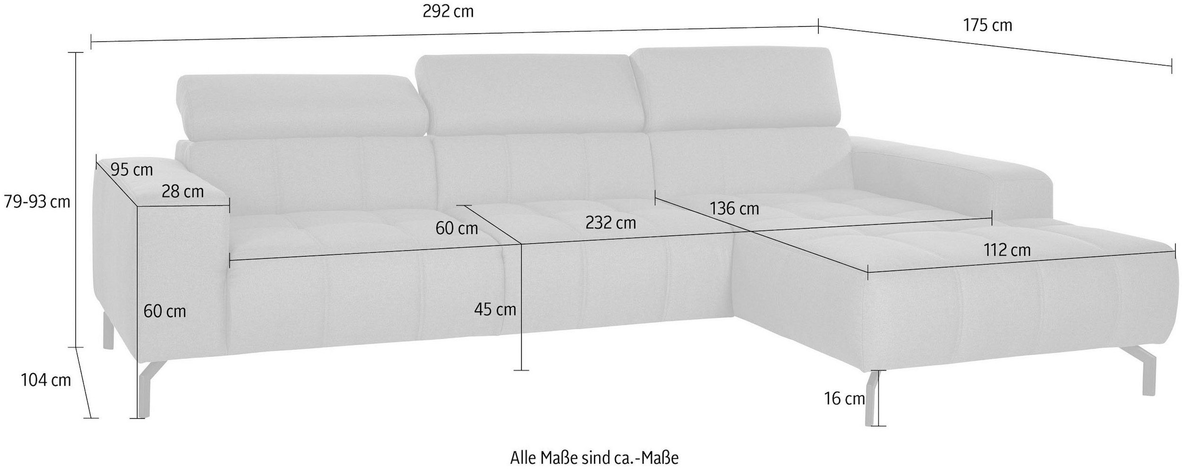 DOMO collection Ecksofa »Cunelli tolle Sitznähte als Designelement, fester Sitzkomfort, L-Form«, wahlweise mit 6-fach verstellbarer Kopfteilverstellung, bodenfrei