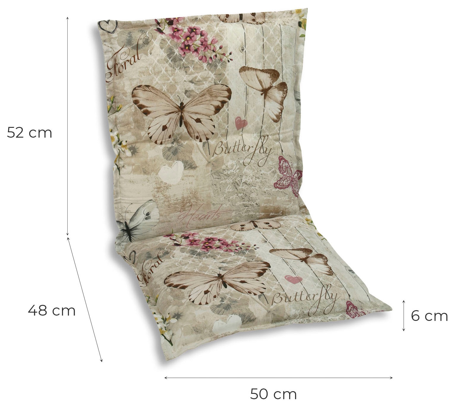 GO-DE Sesselauflage Schmetterling beige - Maße BxLxH ca.: 50 cm x 100 cm x 6 cm