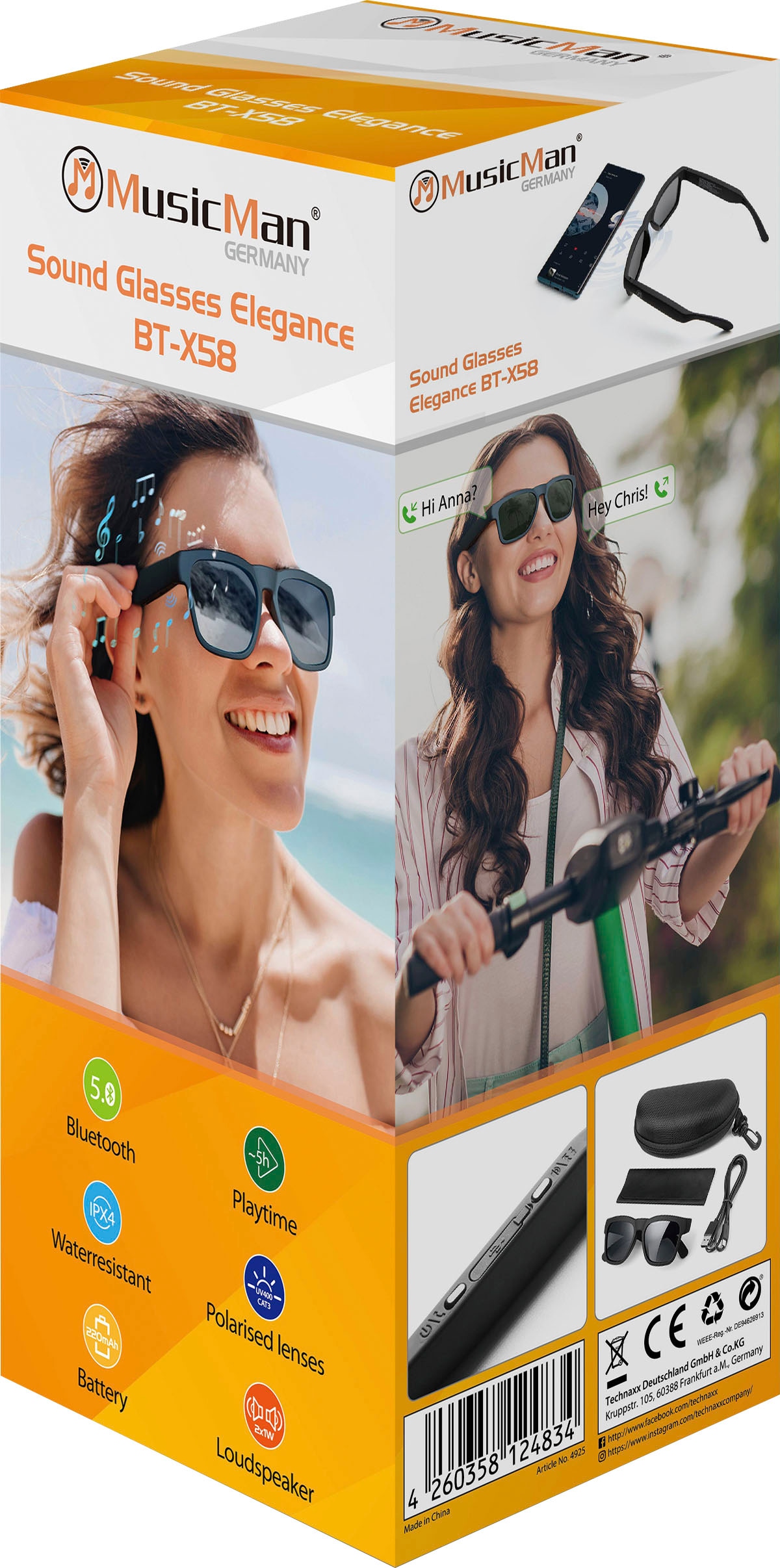 Technaxx Bluetooth-Soundbrille »Sound Glasses Elegance BT-X58«, Bluetooth