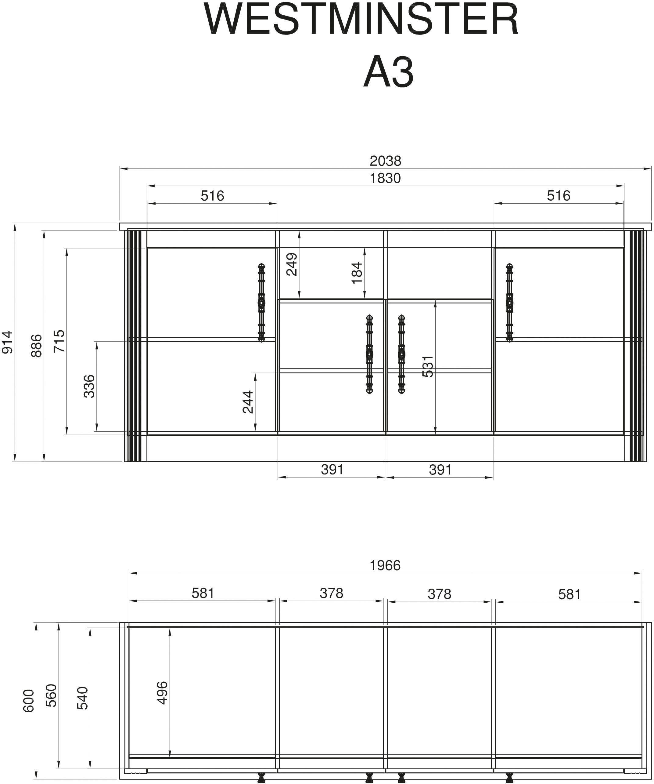 KOCHSTATION Küche »KS-Westminster«, Breite 204 cm, ohne E-Geräte