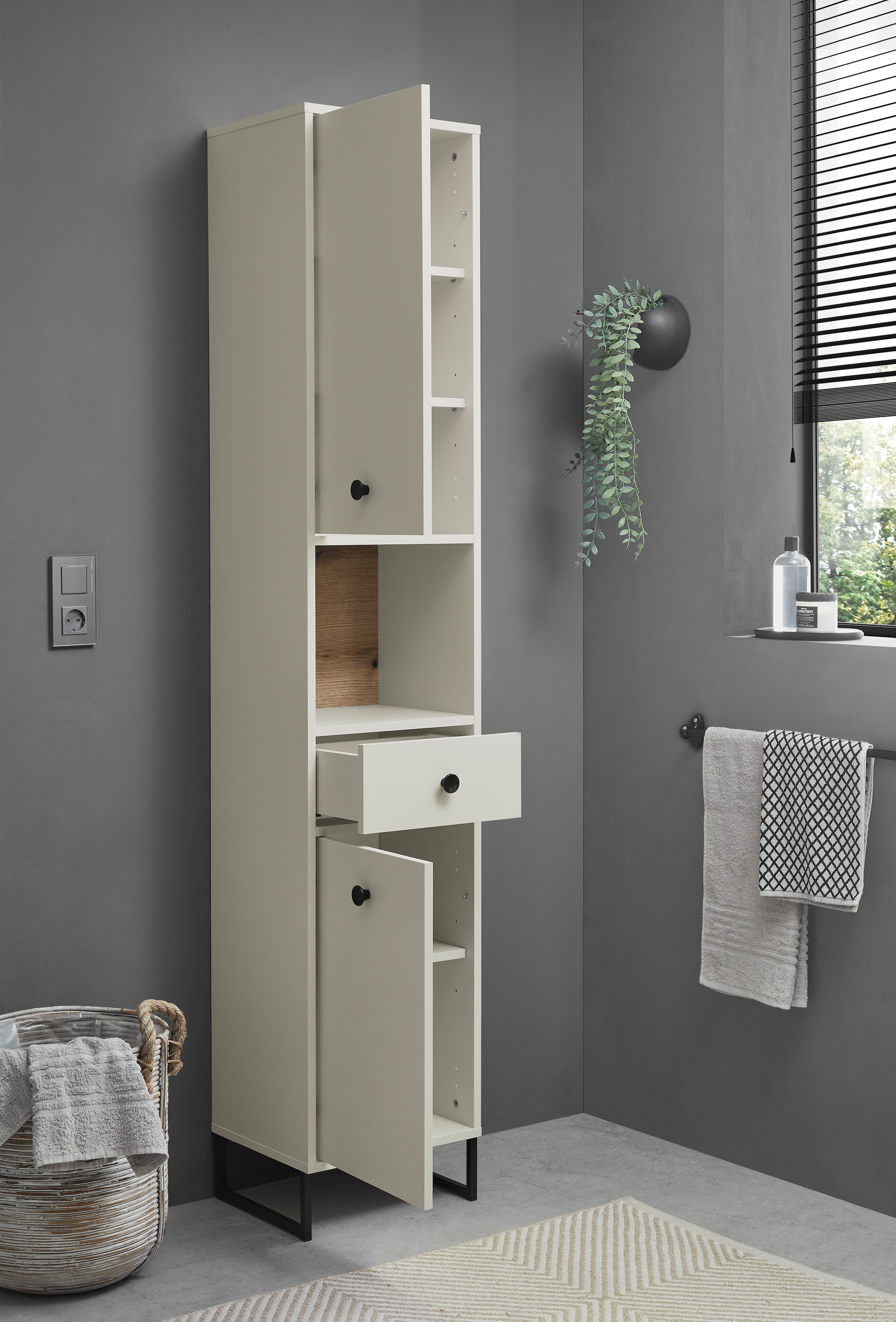 BASIC by Balculina Hochschrank »Linea« 1 Stk. tlg. Breite 60cm, U-Profil Füße, Unterflurauszug