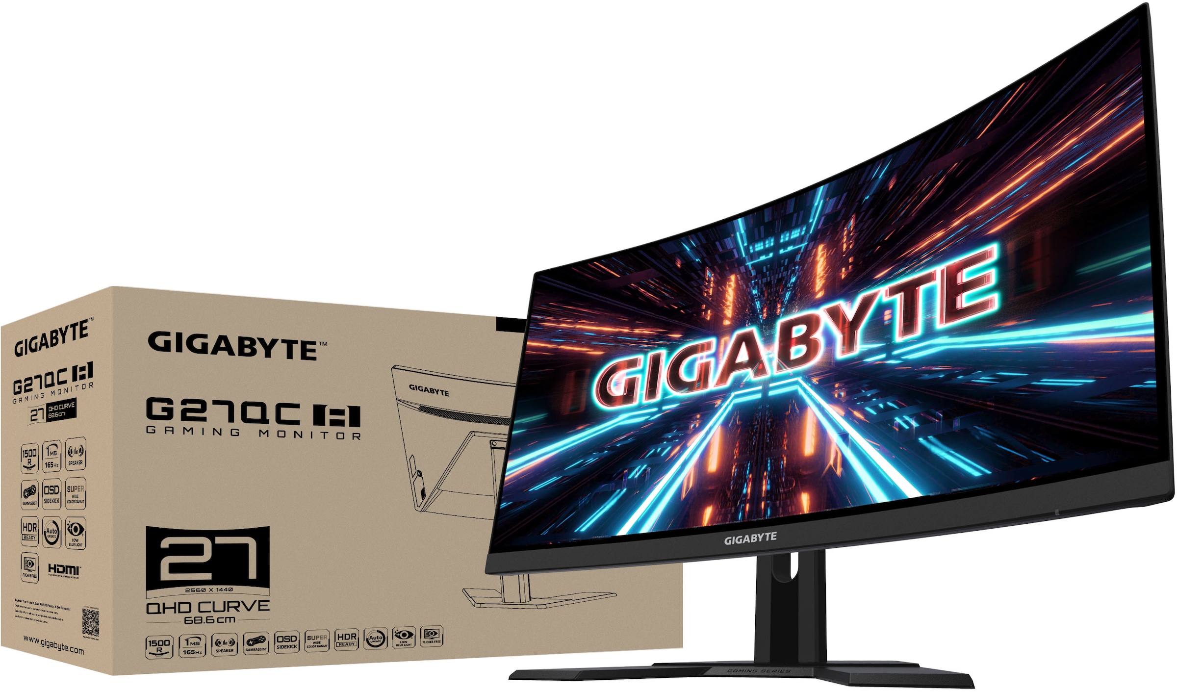 Gigabyte Curved-Gaming-Monitor »G27QC 2560 Reaktionszeit, QHD, A«, 1 px, cm/27 68,5 bei 1440 165 ms Zoll, OTTO jetzt Hz x