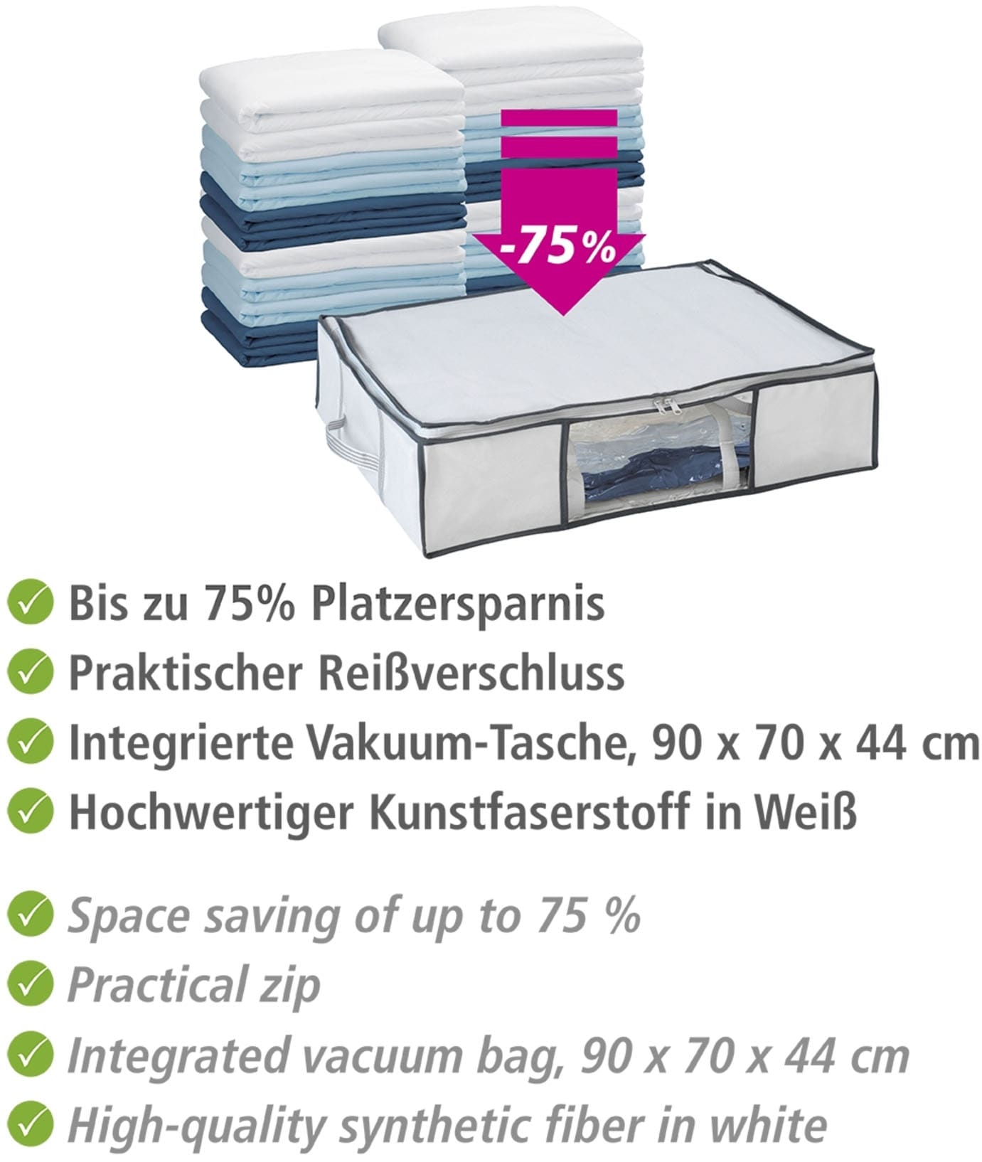 WENKO Unterbettkommode »Vakuum Soft Box M«, integrierte Vakuum-Tasche & Blitzventil, bis zu 75 % Platzersparnis