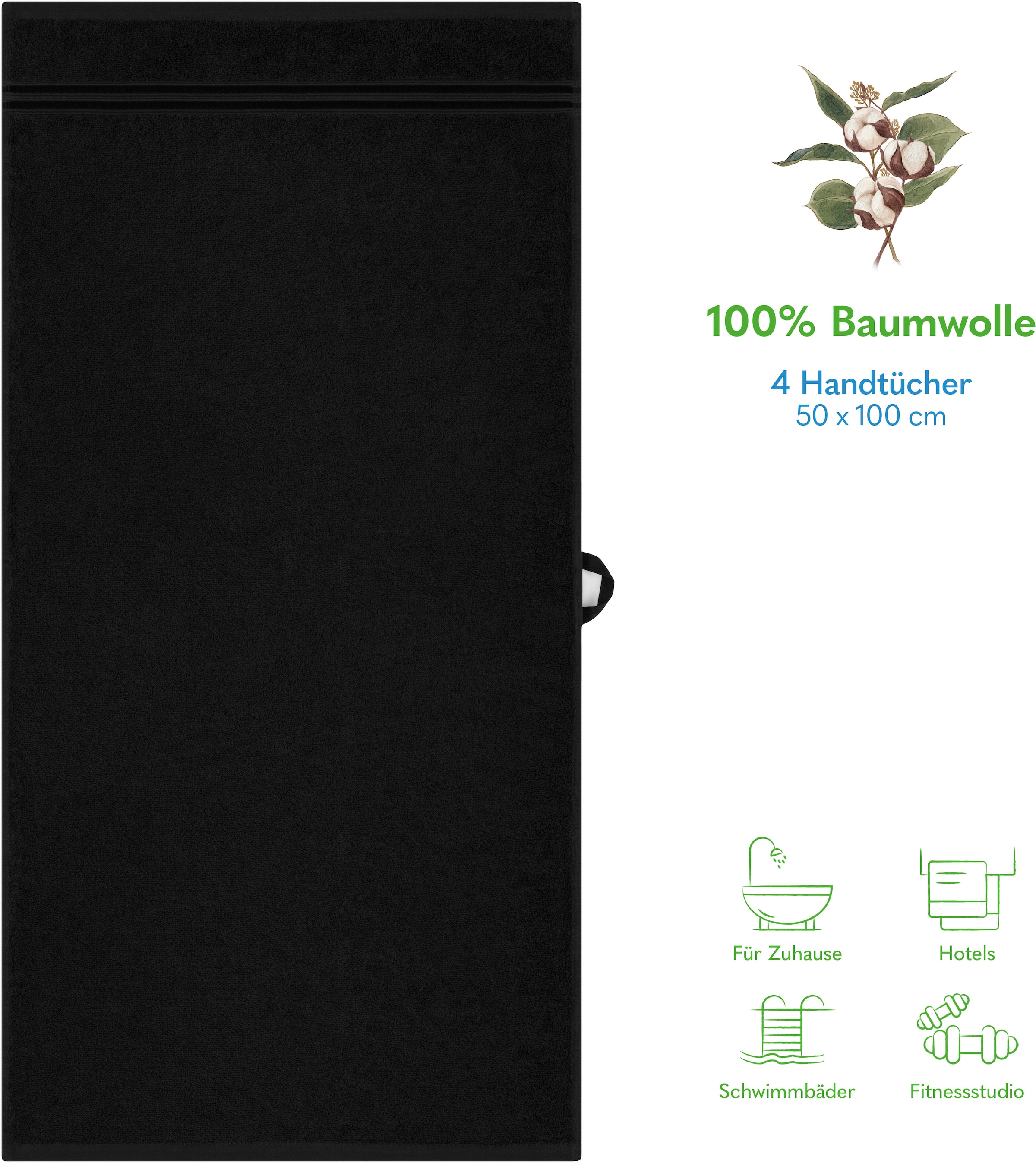 HAMMETEX Handtuch Set »4er Set Handtücher 50x100 cm, 100% Baumwolle, Weich & Saugstark«, (Set, 4 St., 4), mit Bordüre, einfarbig, weich