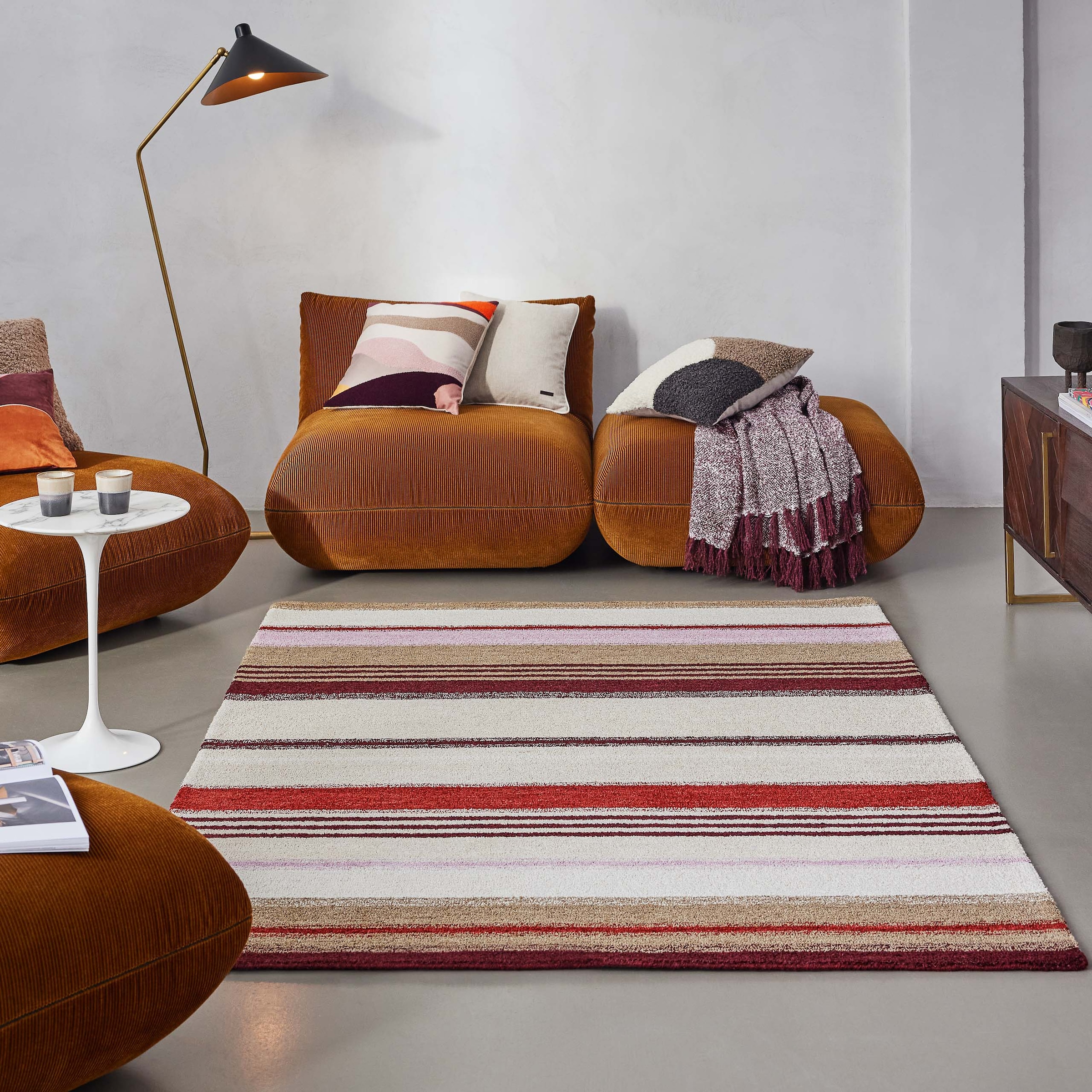 Wecon home Teppich »Petrol«, rechteckig, 7 mm Höhe, handgefertigt, pflegeleicht, gestreift, Wohnzimmer, Schlafzimmer