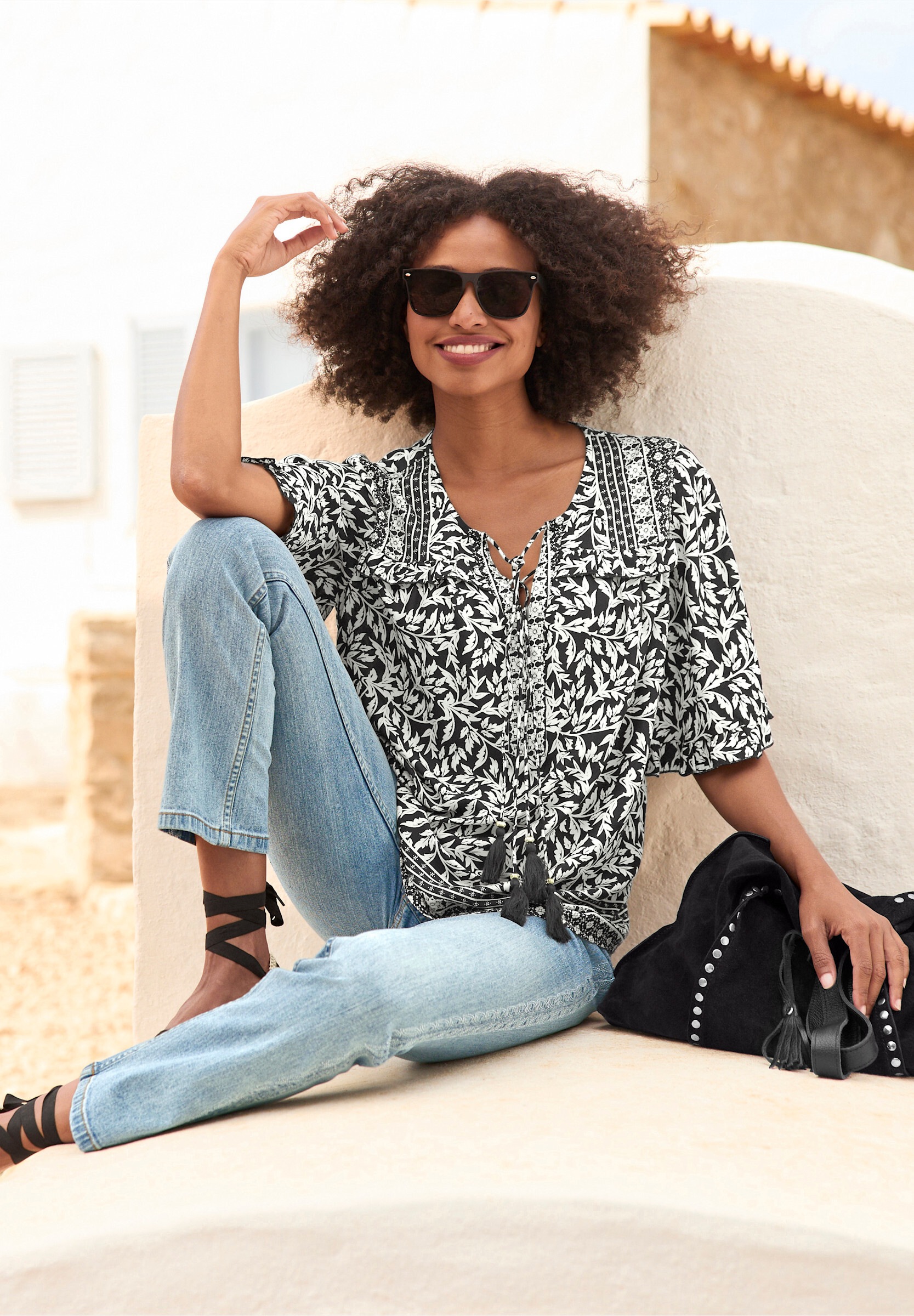 heine Rüschenbluse »Druckbluse Druckbluse mit Blumen-Druck«