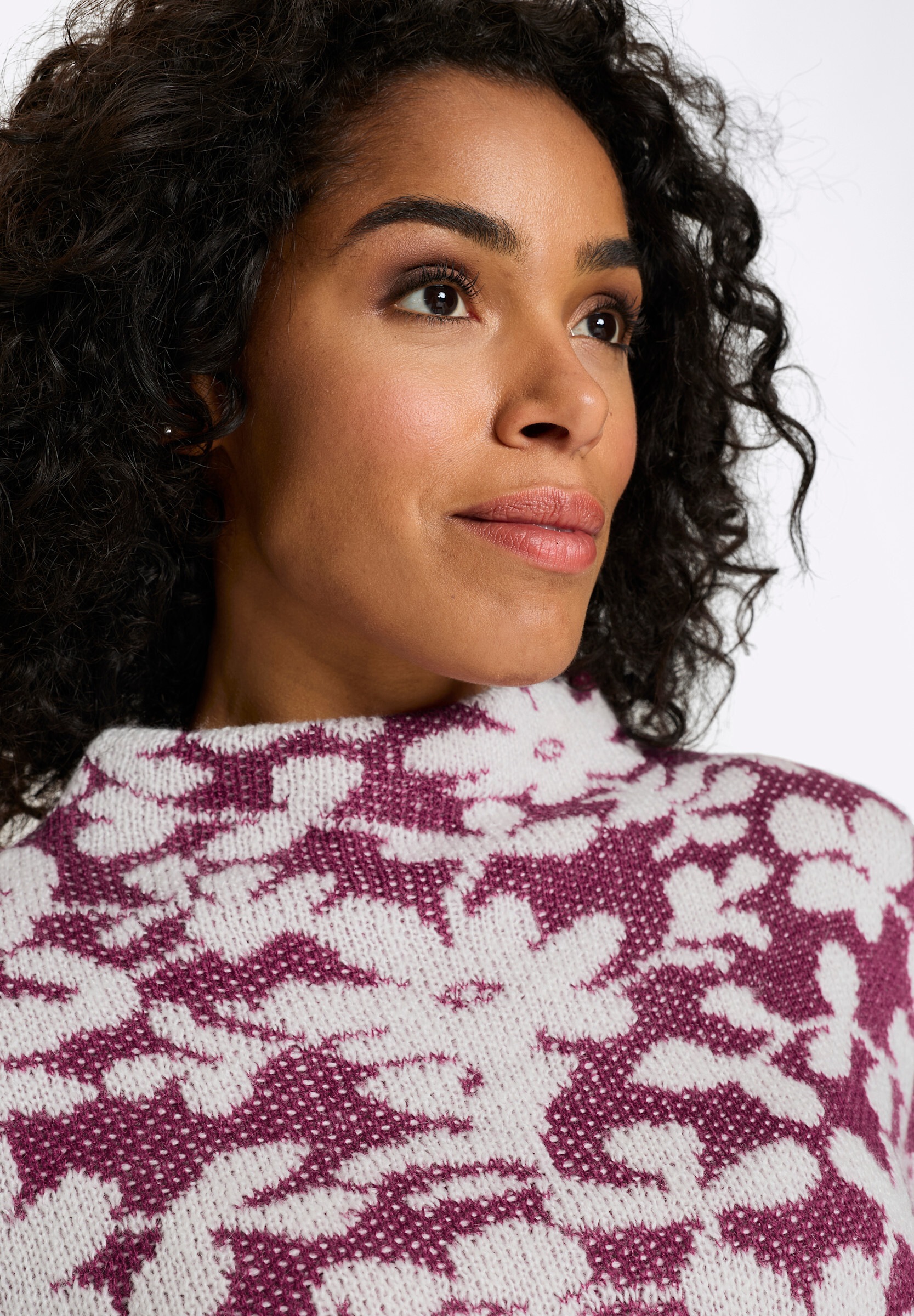 Sieh an! Longpullover »Jacquard-Pullover Stehkragenpullover mit Effektgarn«