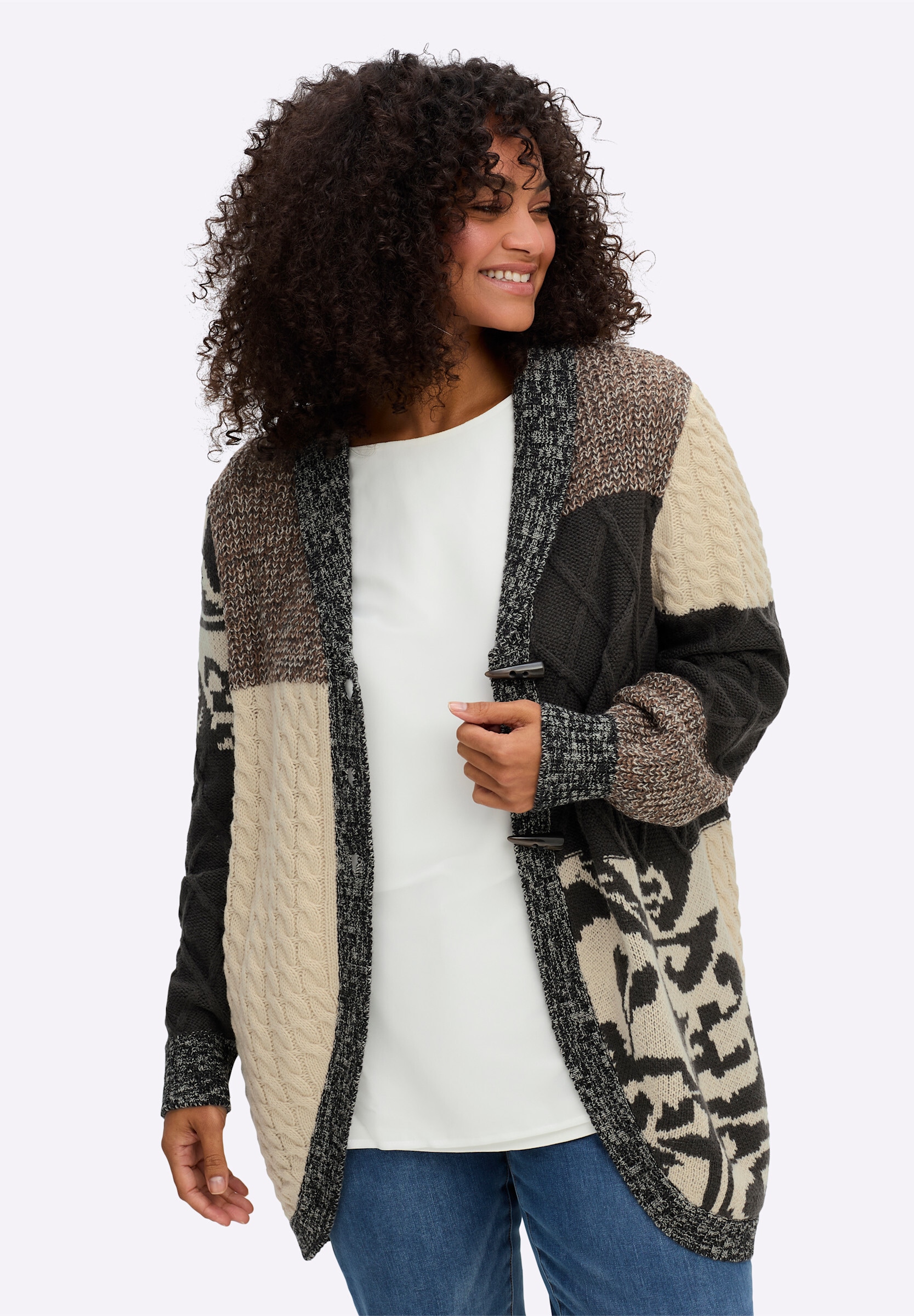 sheego by Joe Browns Strickjacke »Strickjacke Strickjacke im rustikalen Patchwork-Stil«