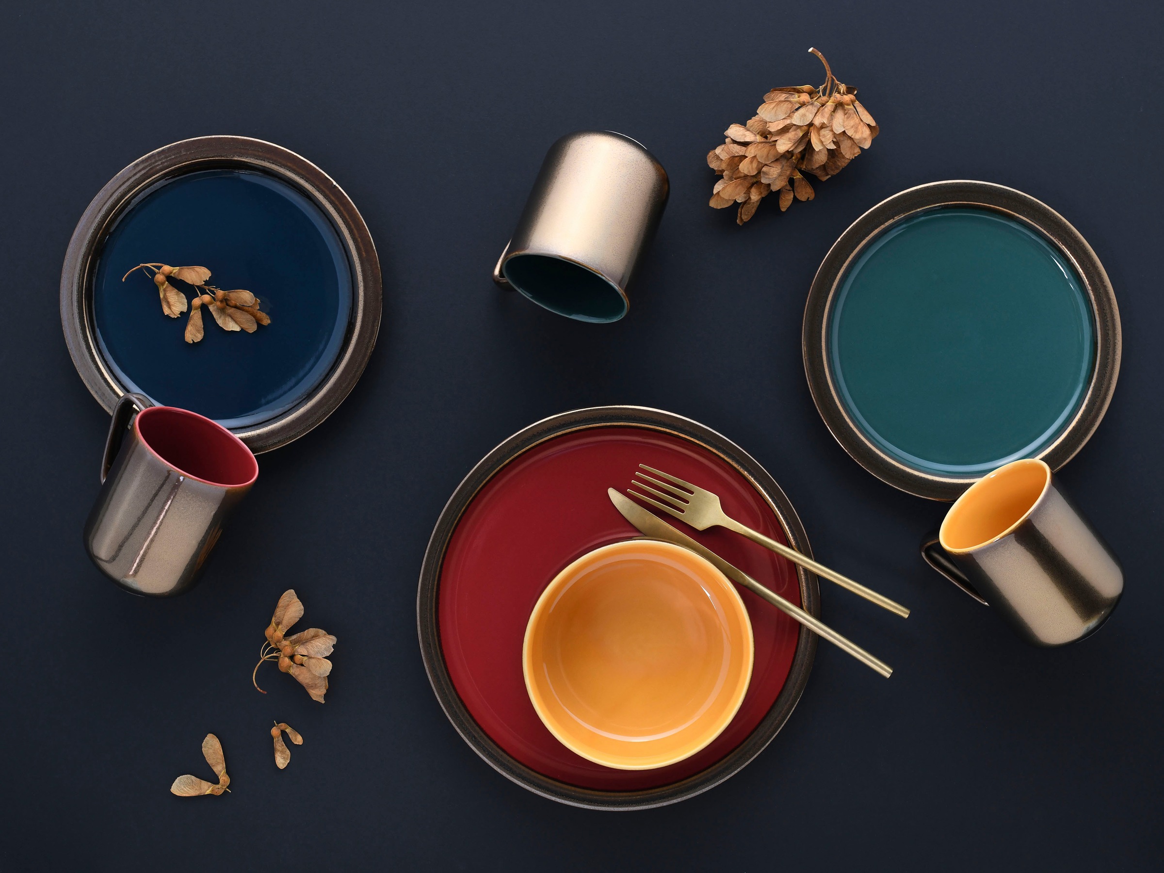 CreaTable Kombiservice »Geschirr-Set Rustikal«, (Set, 16 tlg., Kaffeeservice und Tafelservice im Set, für 4 Personen), Service, Effekt an Kanten und Rändern, 16 Teile, für 4 Personen