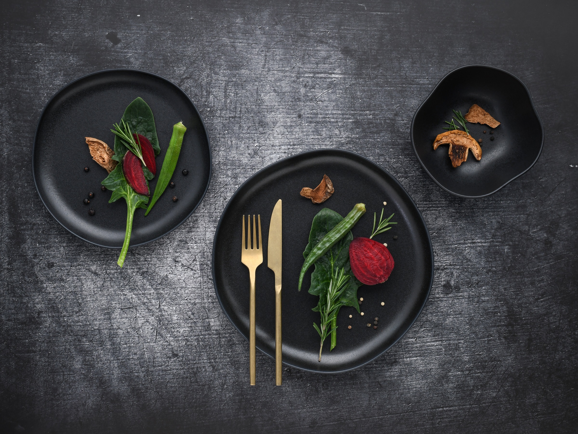 CreaTable Teller-Set »Natura Organic Black, Tellerset 12-tlg« Seidenmatte Glasur