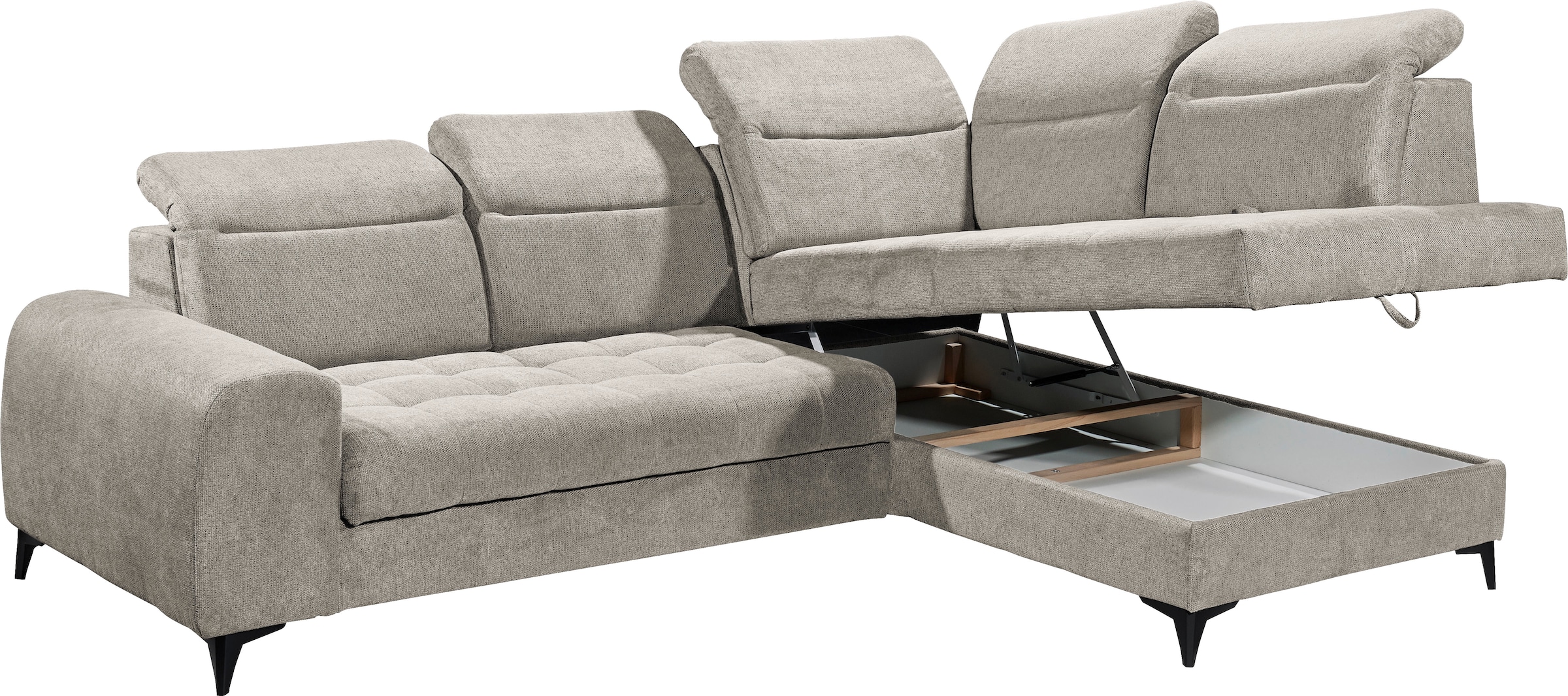 ED EXCITING DESIGN Ecksofa »Rockdale L-Form mit Bettfunktion, Bettkasten« Kopfteilverstellung, Sitztiefenverstellung & USB-Port