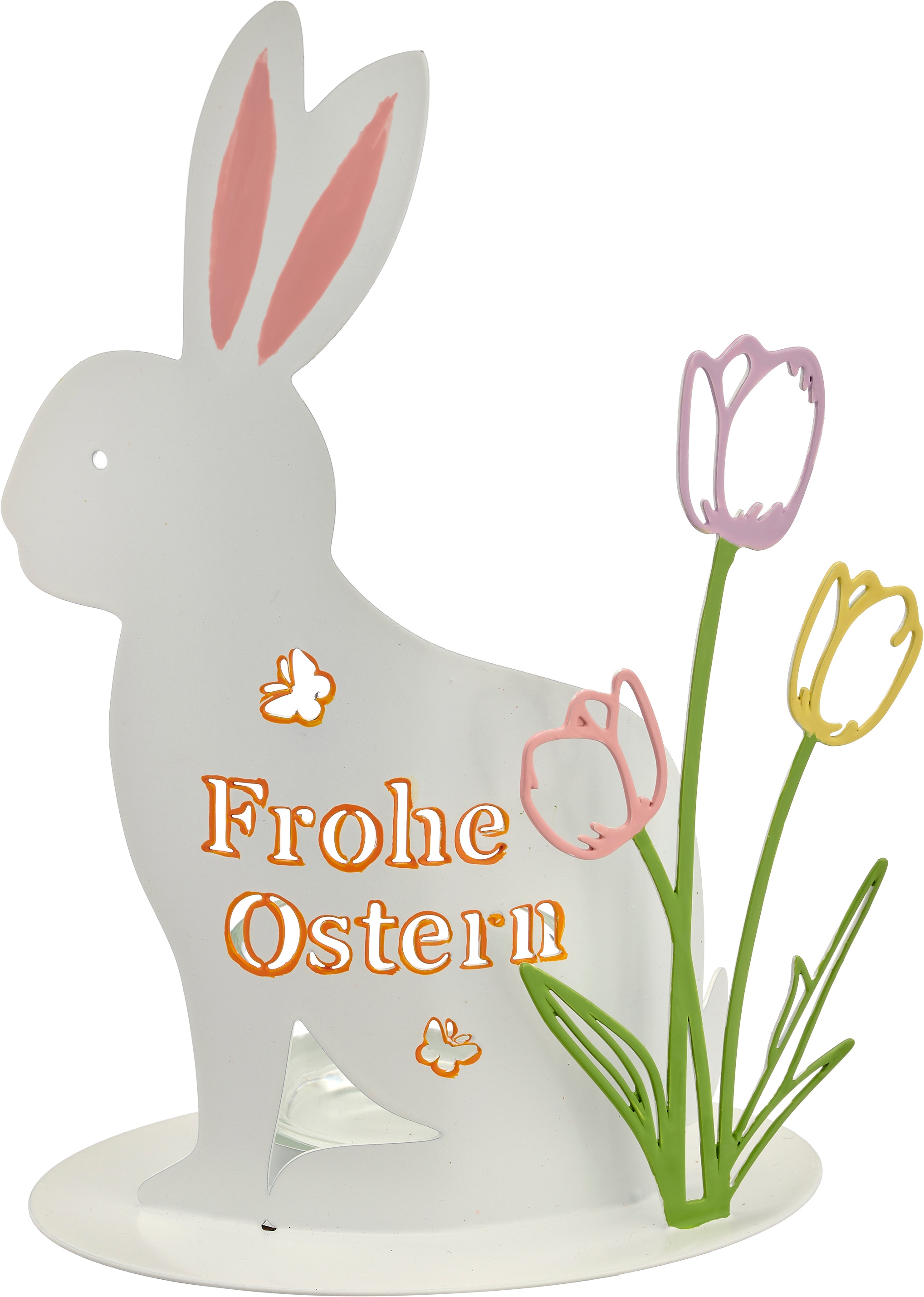 Creativ home Teelichthalter »Teelichthalter mit Hase und Tulpen« mit Schriftzug