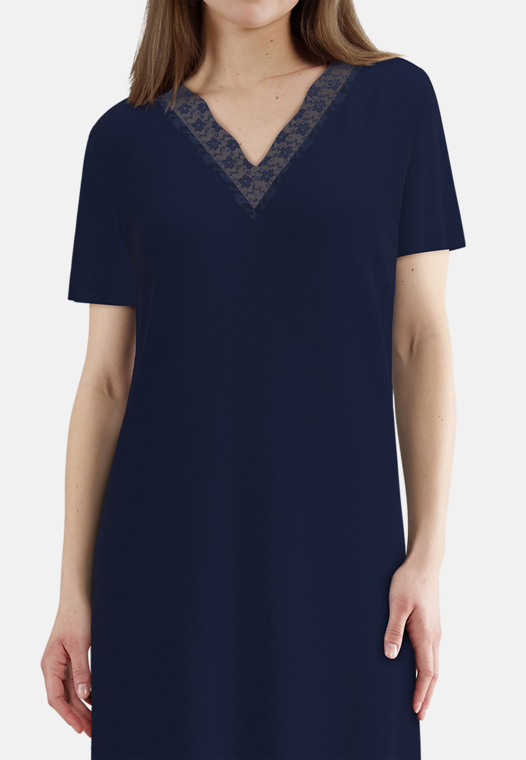 GÖTZBURG Nachthemd lang, Kurzarm, V-Ausschnitt, Baumwollmix