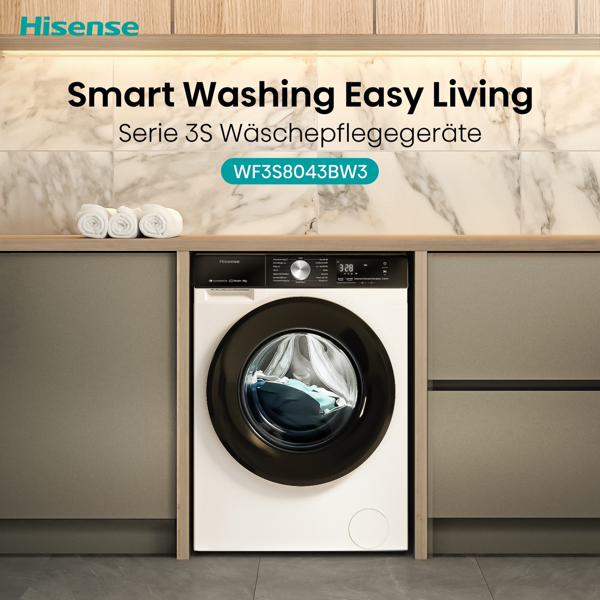 Hisense Waschmaschine 3S Serie »WF3S8043BW3« 8 kg 1400 U/min Wifi-ConnectLife