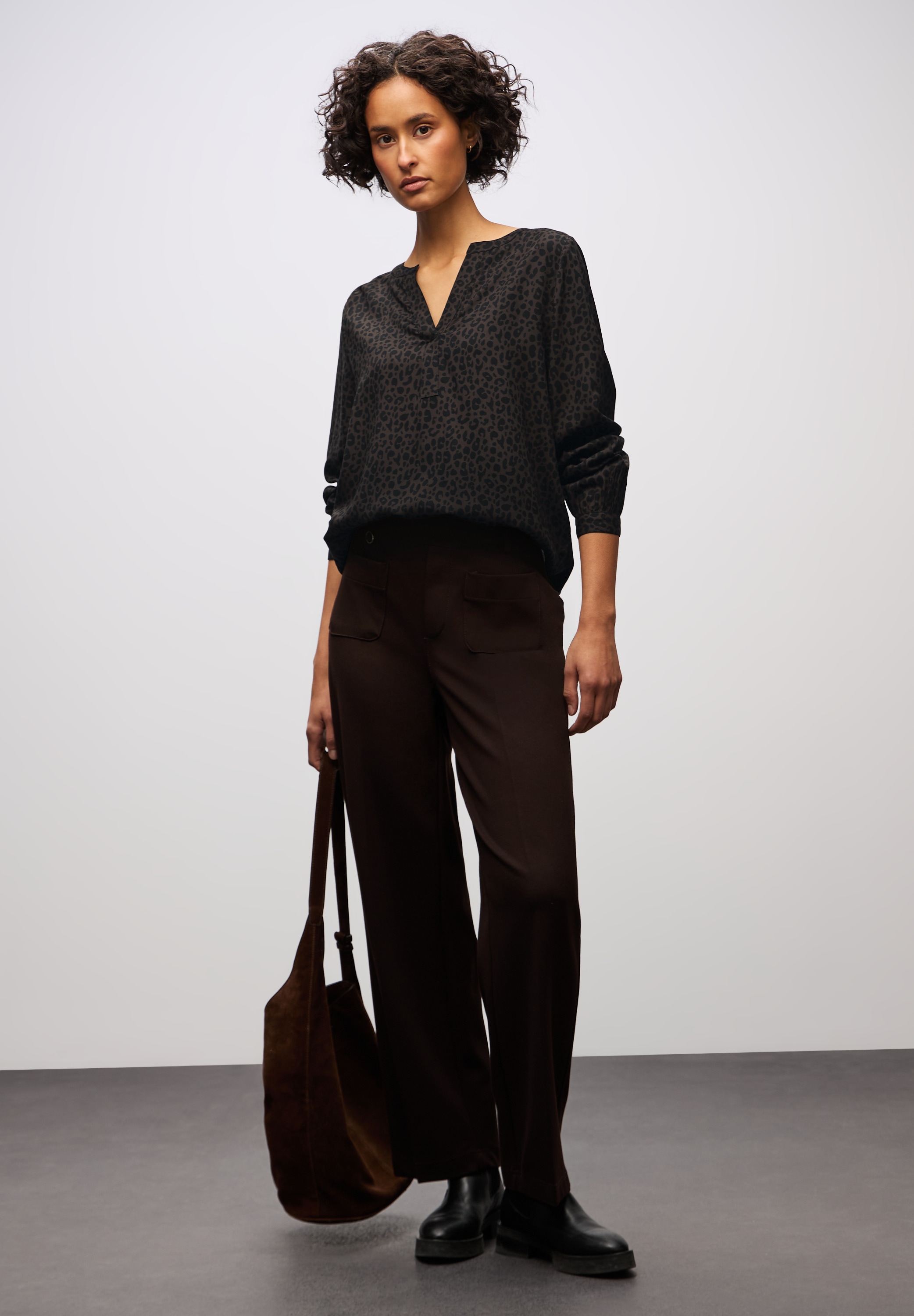 STREET ONE Langarmbluse mit Leo-Print, im Tunika-Stil