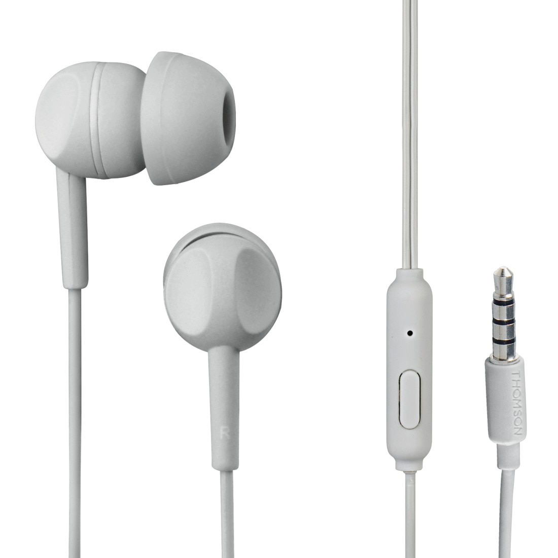 Thomson In-Ear-Kopfhörer »In Ear Kopfhörer mit Kabel und Geräuschunterdrückung, Mikrofon, Grau«, Geräuschisolierung, Headset, Telefonfunktion, Rufannahmetaste