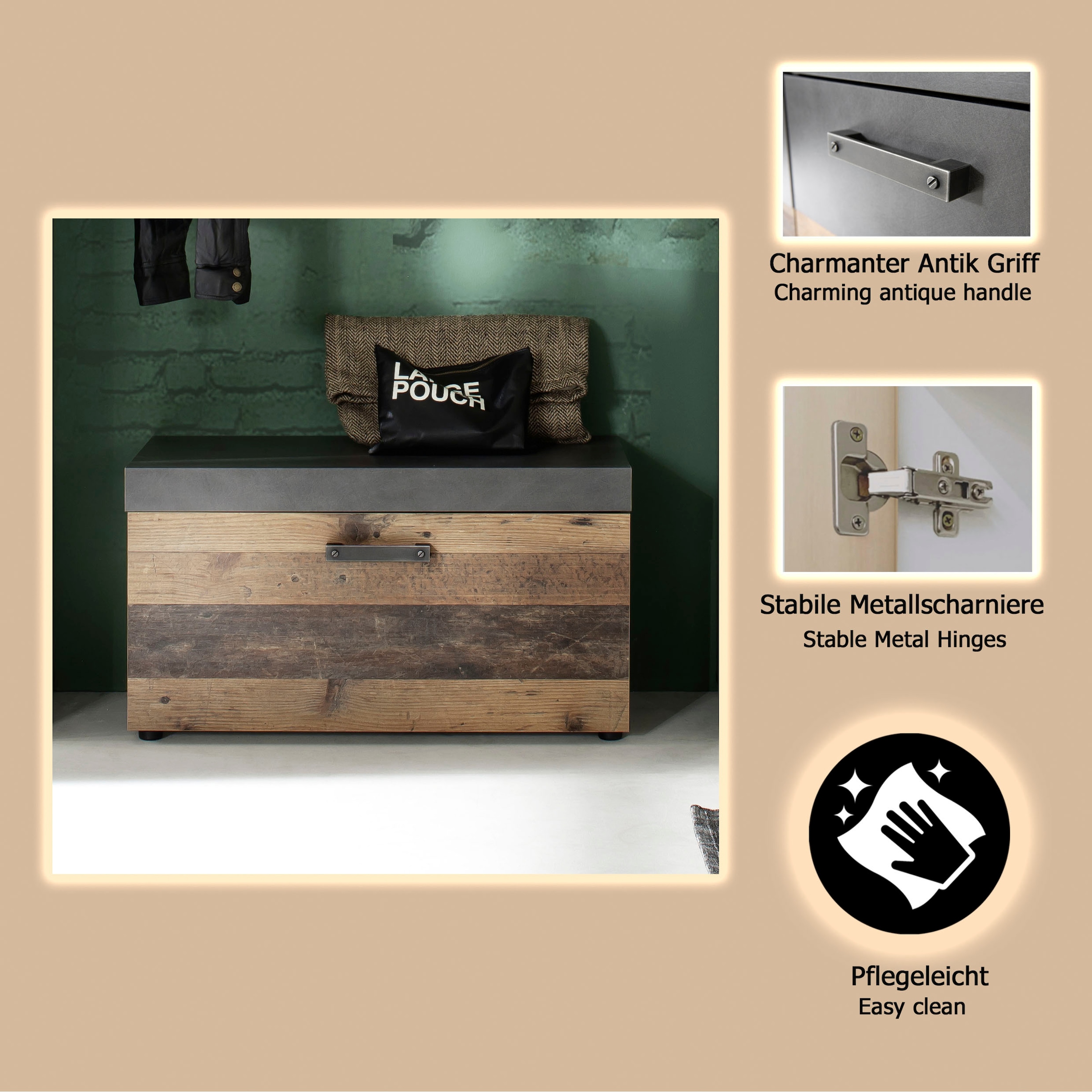 INOSIGN Sitzbank »Ilana«, Sitzbank mit Klappe & Stauraum - (B/T/H) 80/37/45 cm