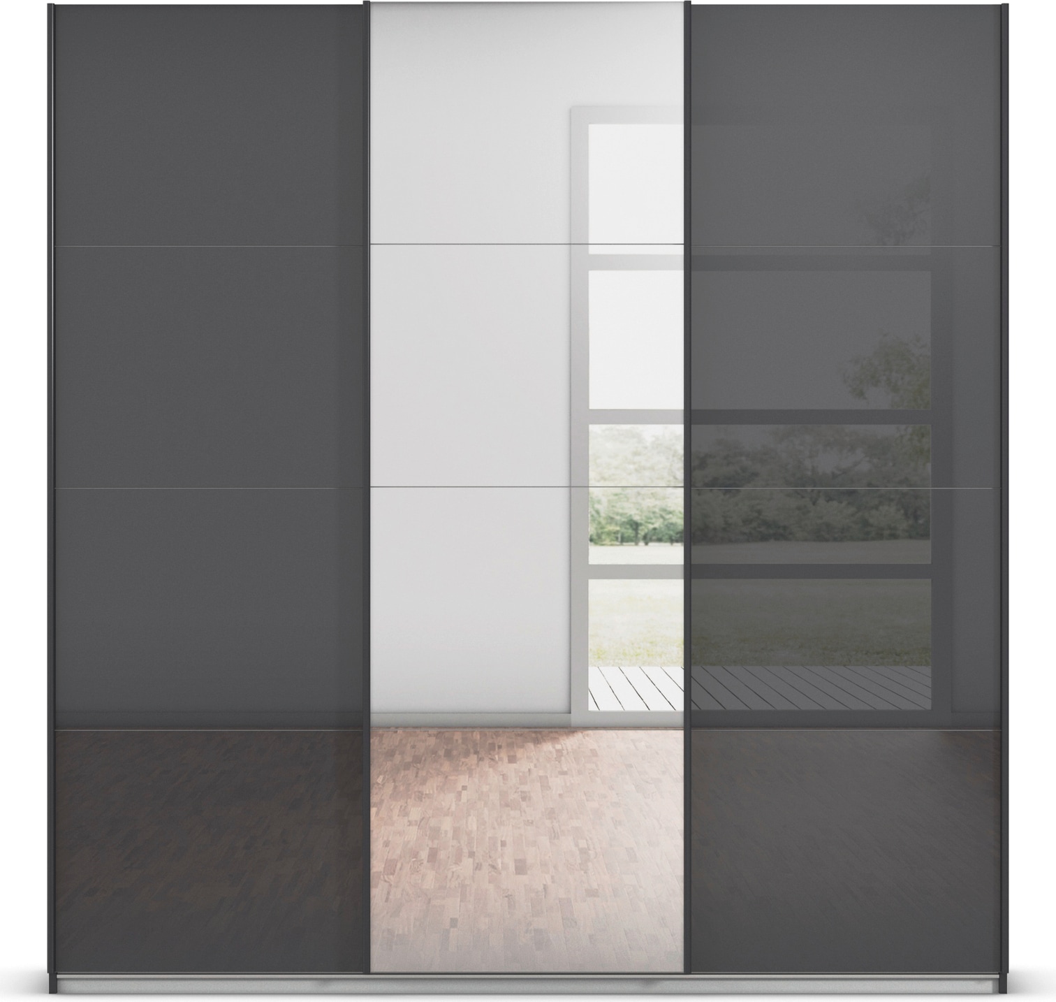 rauch Schwebetürenschrank »Kleiderschrank Kleiderschränke Schrank Garderobe AGORDO mit Glasfront« durchdachte Innenausstattung, in 4 Breiten und 2 Höhen MADE IN GERMANY