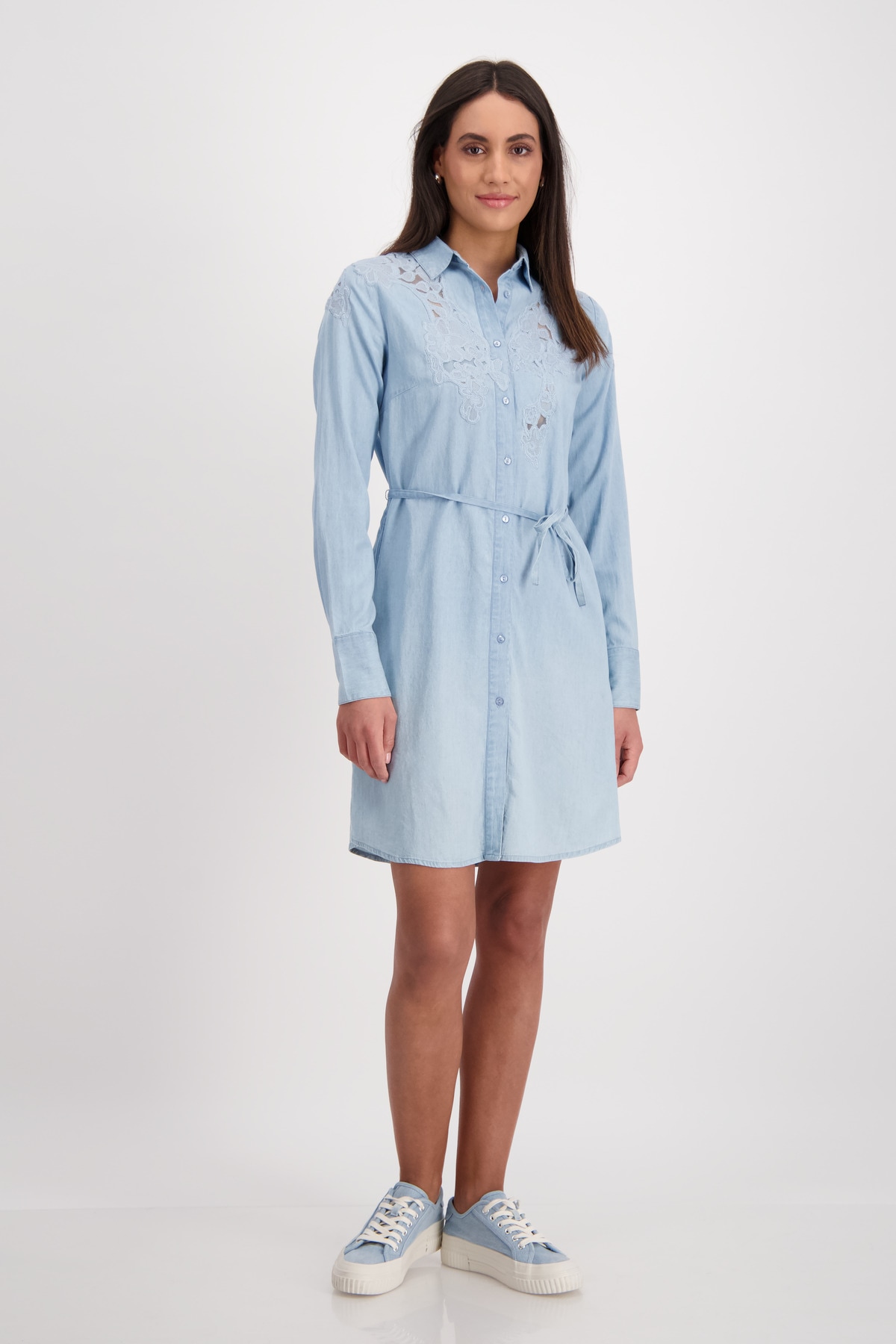 Monari Jeanskleid Eingrifftaschen mit Bindegürtel