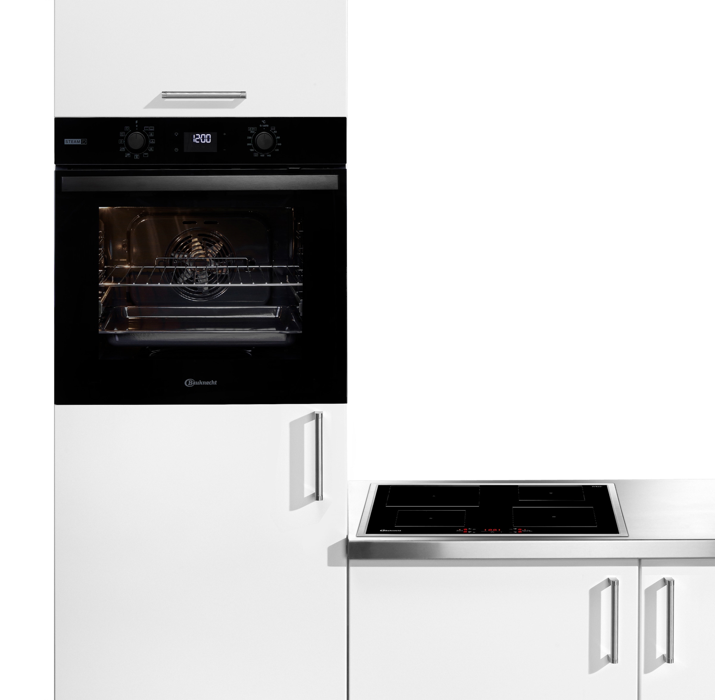 BAUKNECHT Backofen-Set »BAKO 800 Pyro Steam« mit 1-fach-Teleskopauszug FlexiClean - zwei mühelose Reinigungsfunktionen (Pyrolyse & Hydrolyse) je nach Bedarf Set, 2 Stk. tlg. GentleSteam - für ein saftiges Inneres und ein knuspriges Äußeres