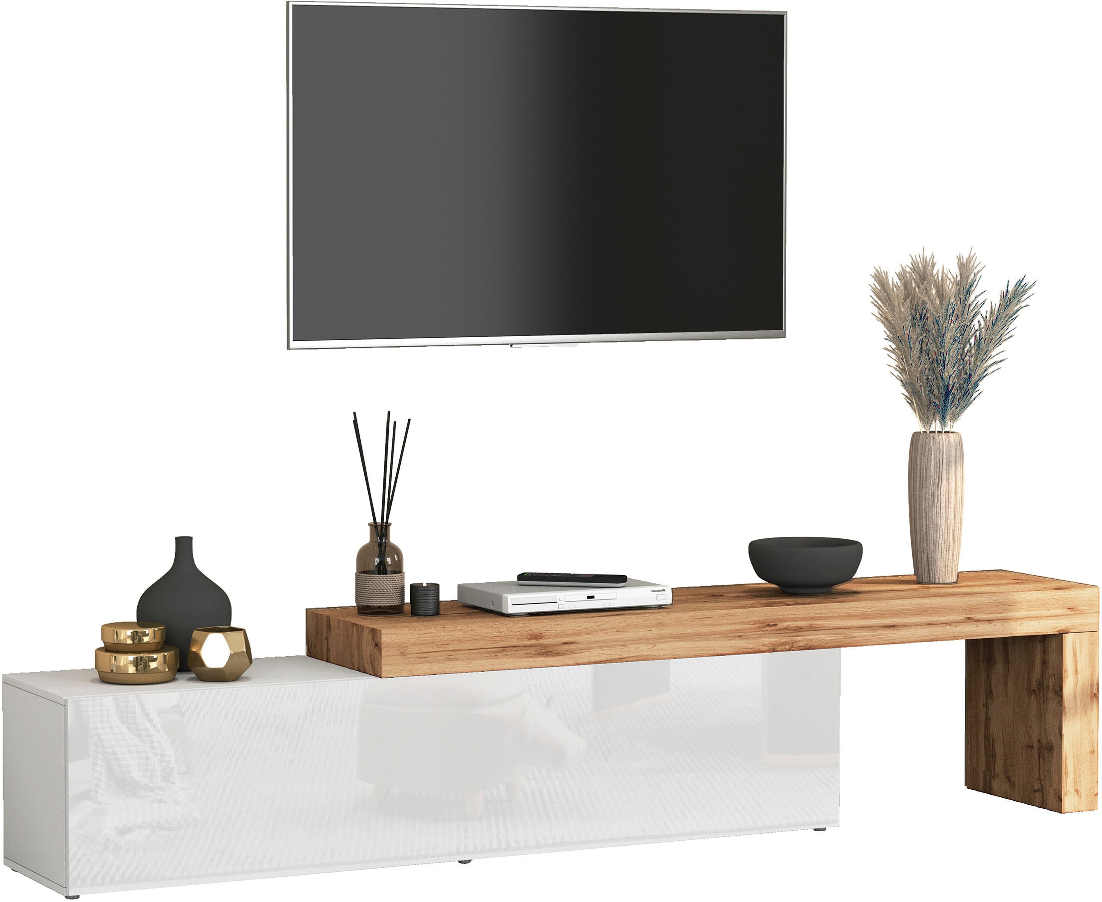 OTTO home Lowboard »Chronos TV-Board, TV-Schrank« Breite verstellbar von 190 bis 350 cm, 1 Stk. tlg. Breite 270 cm TV-Board,Lowboard,1 Klappe und ein L-Förmiger Aufsatz