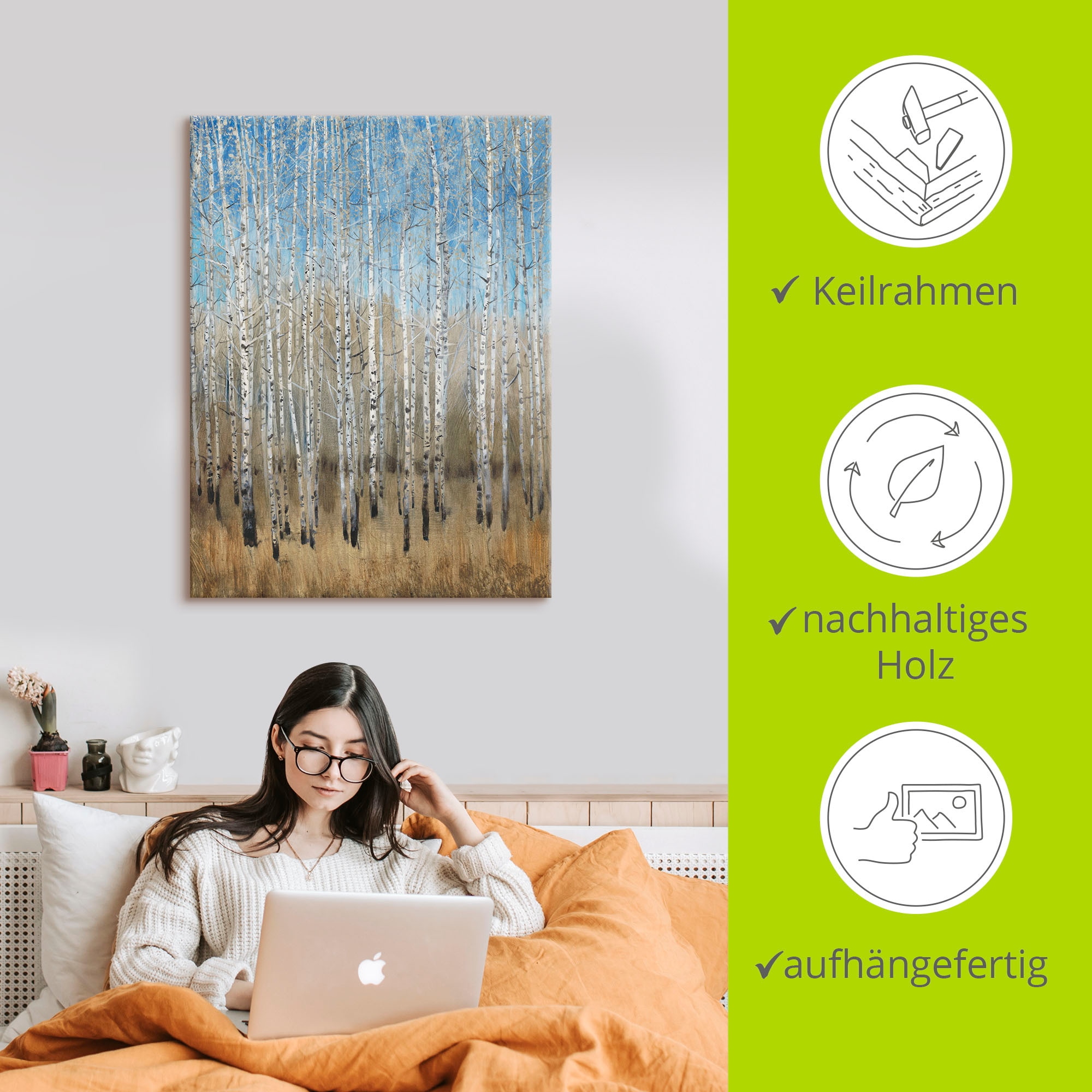 Artland Wandbild »Staubige blaue Birken II« Wald 1 Stk. tlg. als Leinwandbild, Poster in verschied. Größen