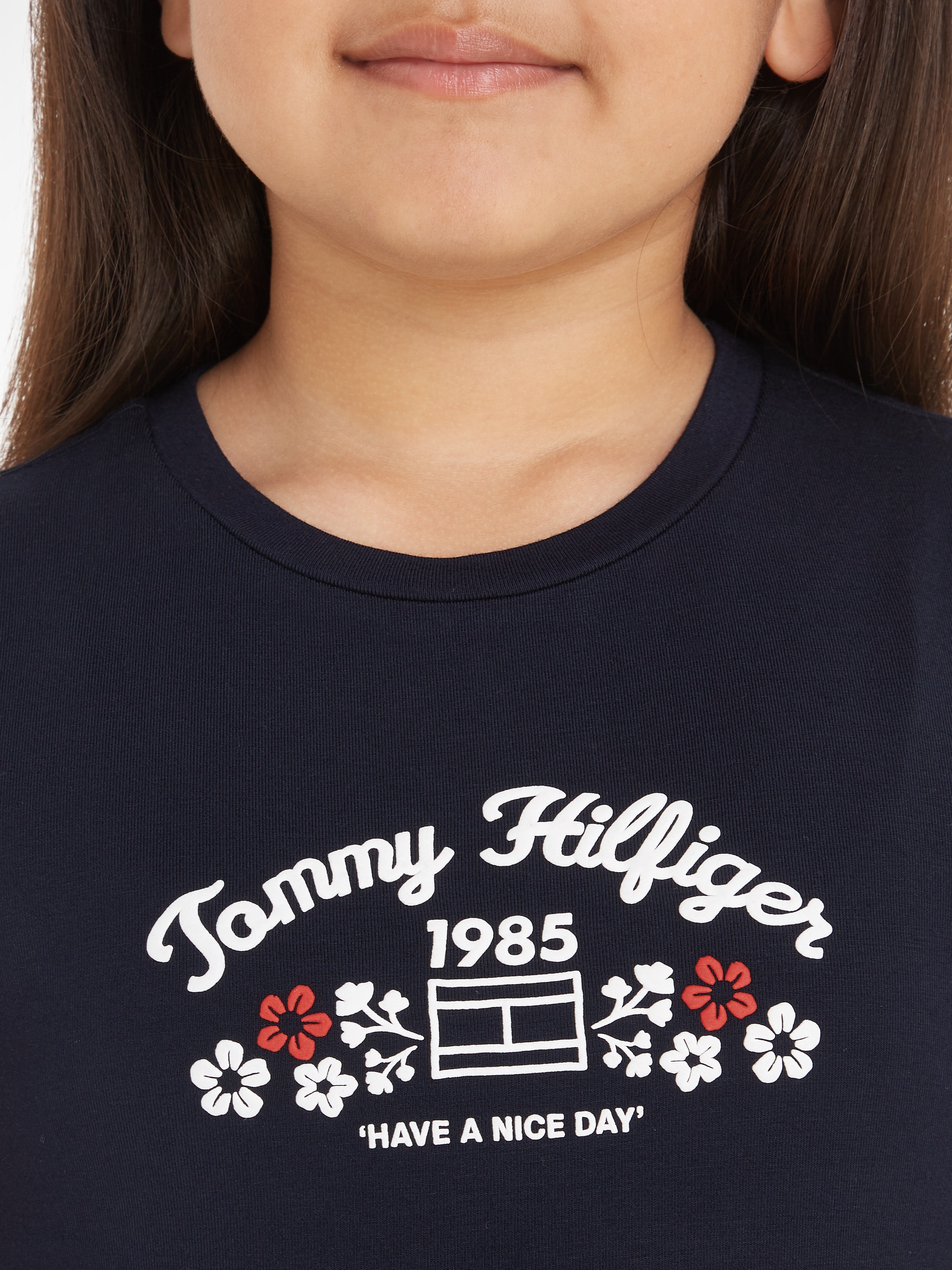 Tommy Hilfiger T-Shirt »FLOWER PUFF PRINT REG TEE SS«, Kinder bis 16 Jahre mit Markenprint