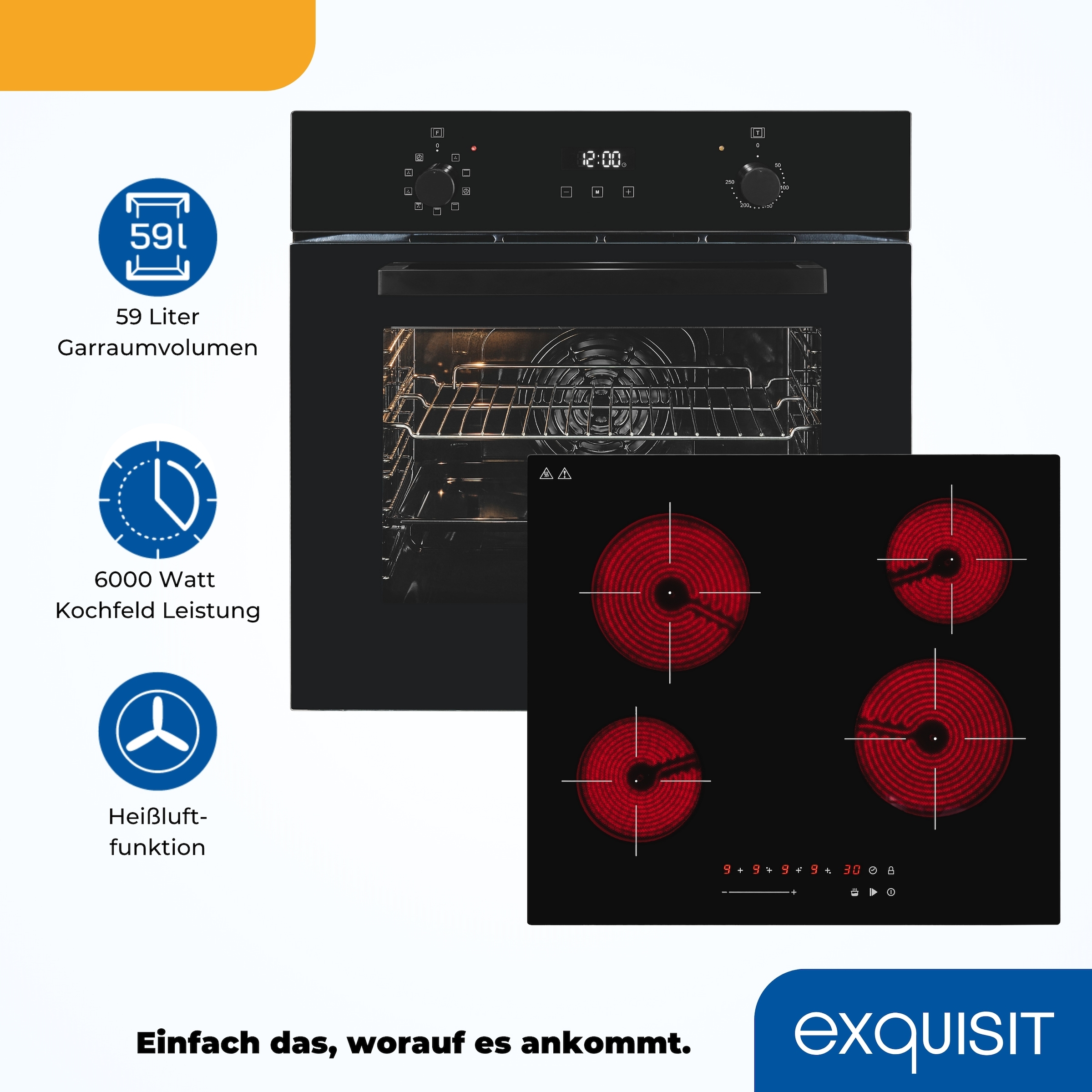 exquisit Backofen-Set »EBE257-H-020 schwarz« Set, 2 Stk. tlg.