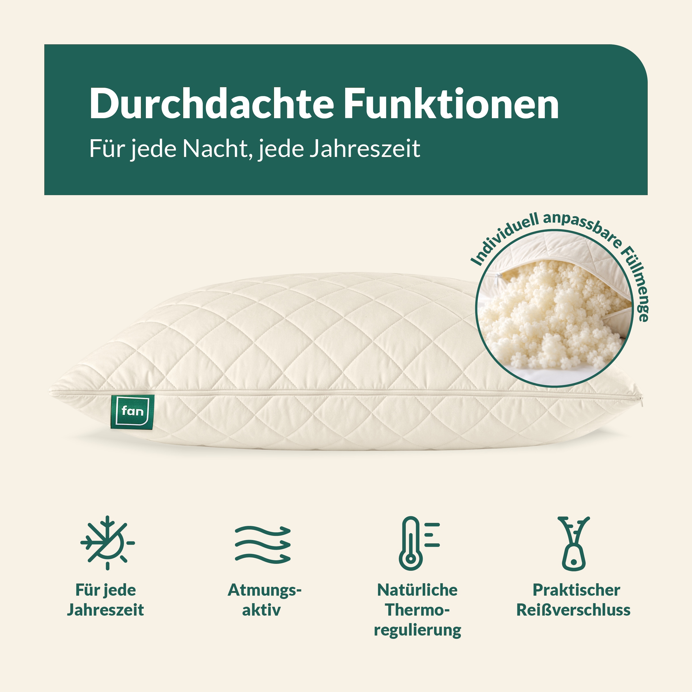 fan Naturfaserkissen »Gobi, Kopfkissen in 40x80 & 80x80 cm, Made in Germany« Füllung: 97Wolle3sonstigeFasern 1 Stk. tlg. Kissenbezug aus Baumwolle mit Kamelhaar versteppt, Füllung aus Wolle
