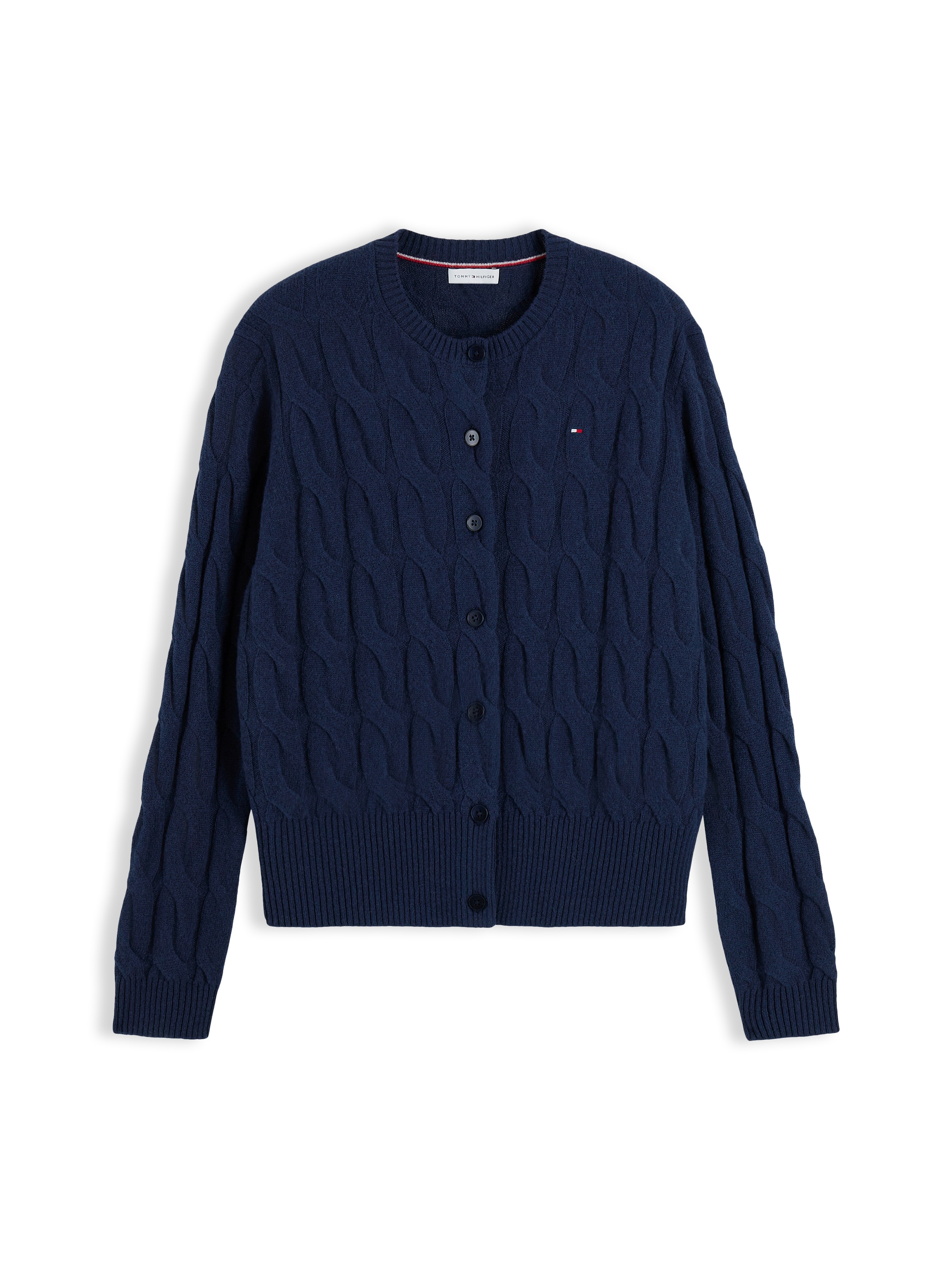 Tommy Hilfiger Strickjacke »SOFT WOOL CARDI« aus reiner Wolle, Zopfstrickmuster