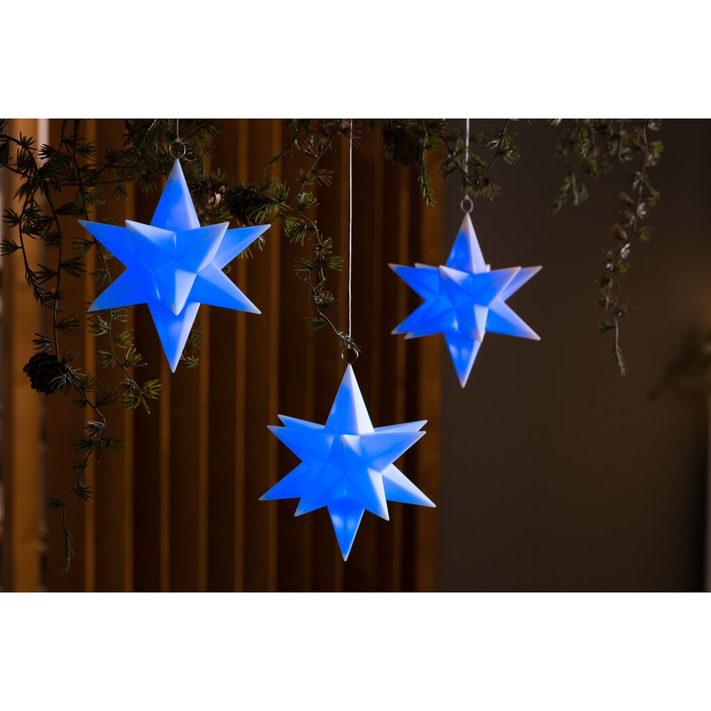 GALAXY LED Stern »3er Set schwebende Sterne, RGB LED, beleuchtete Weihnachtsdeko«, 60 flammig-flammig