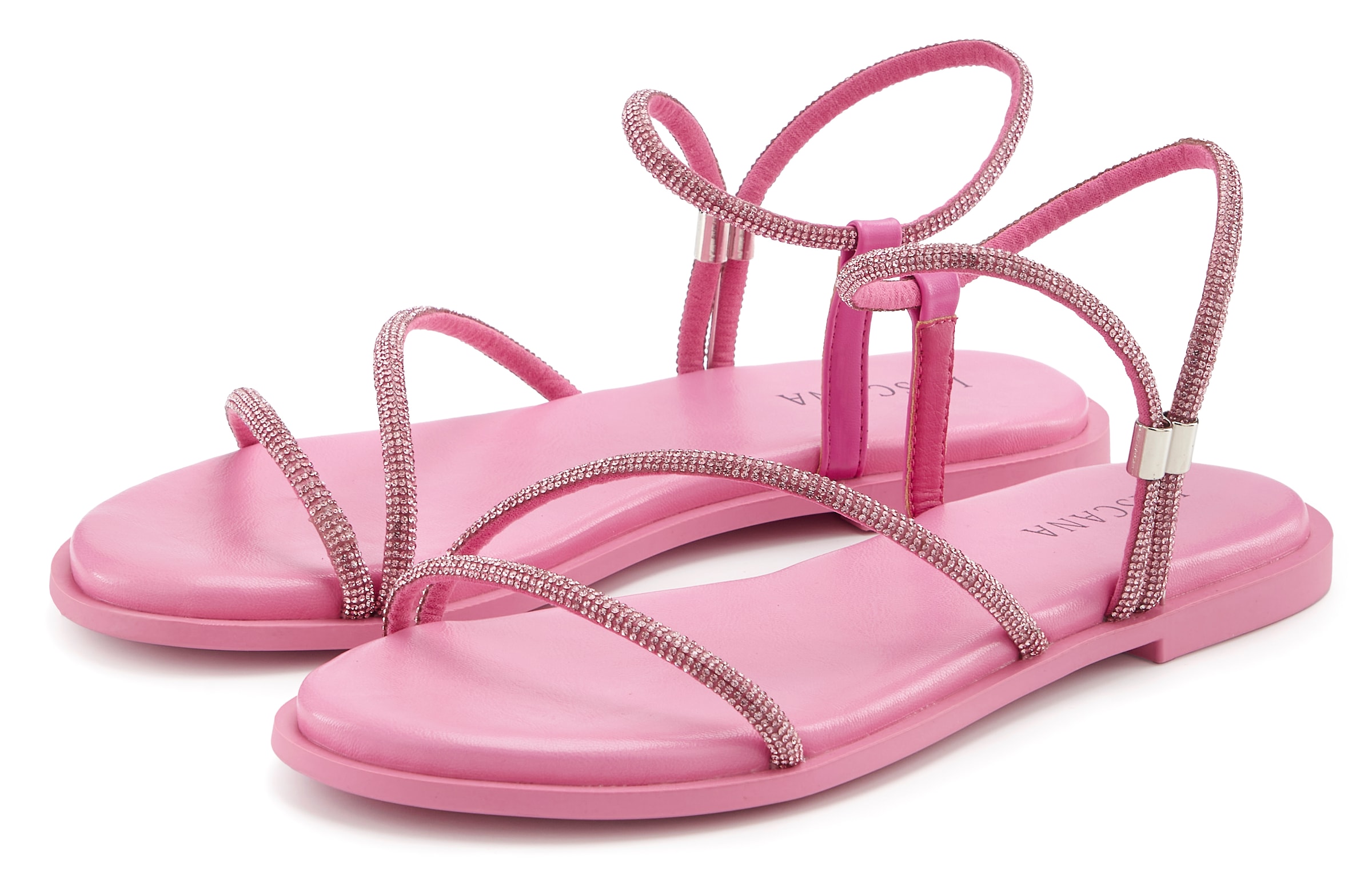 LASCANA Sandalette »Riemchensandalette, Sommerschuh, offener Schuh«  Glitzer-Sandalen mit cleverem Schmuckelement